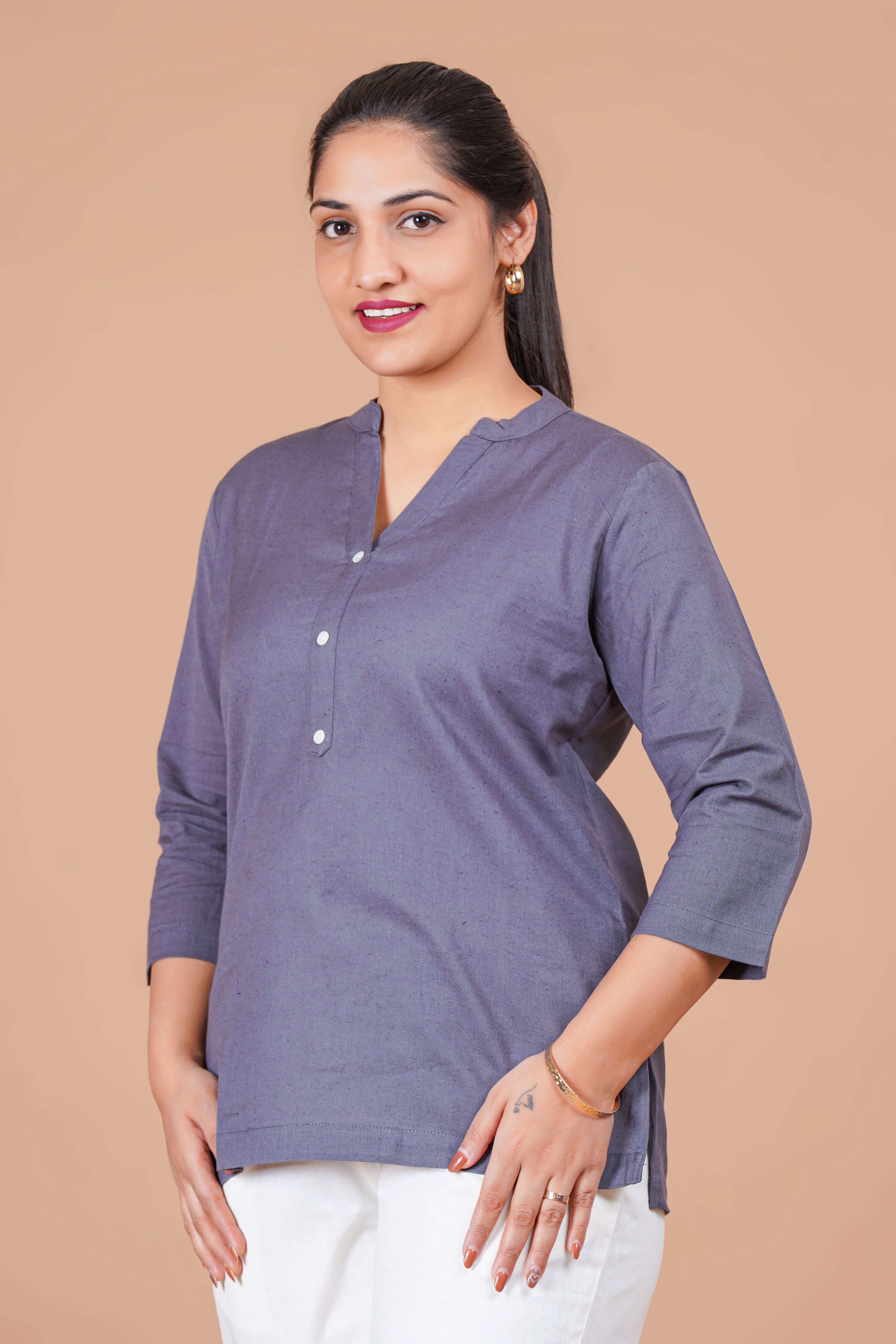 Cement Grey EasyFlow Linen Cotton Short Kurti