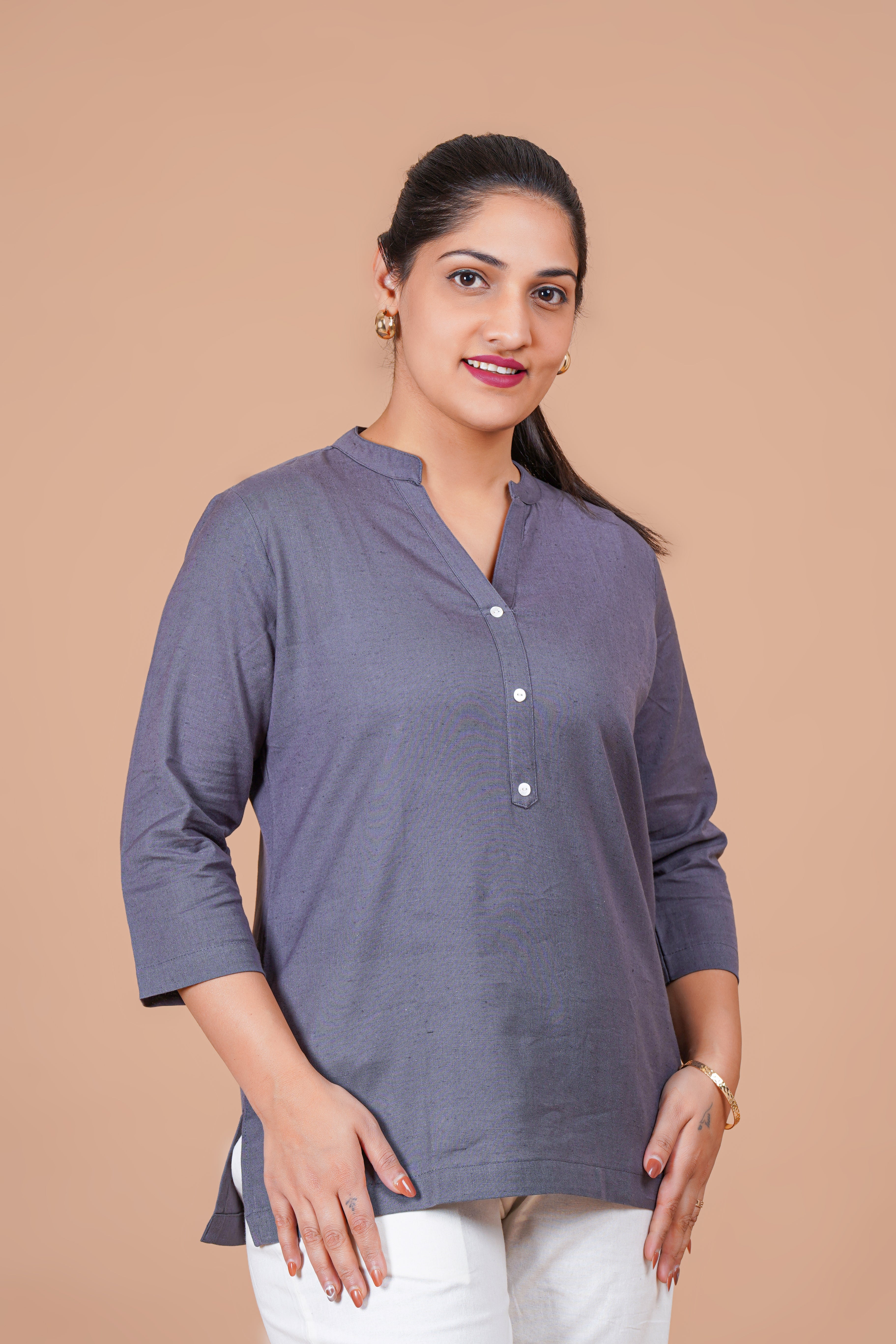 Cement Grey EasyFlow Linen Cotton Short Kurti