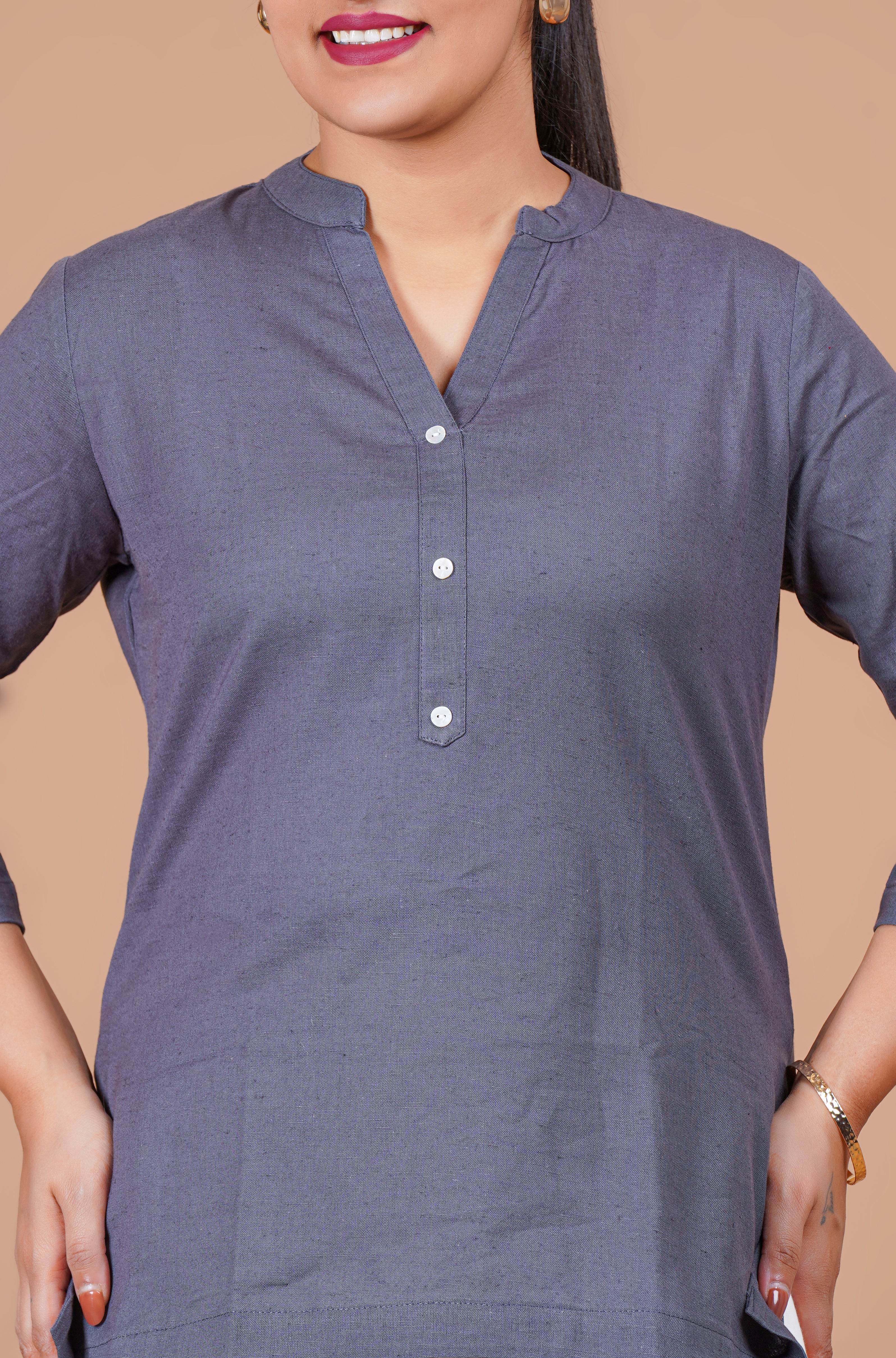 Cement Grey EasyFlow Linen Cotton Short Kurti