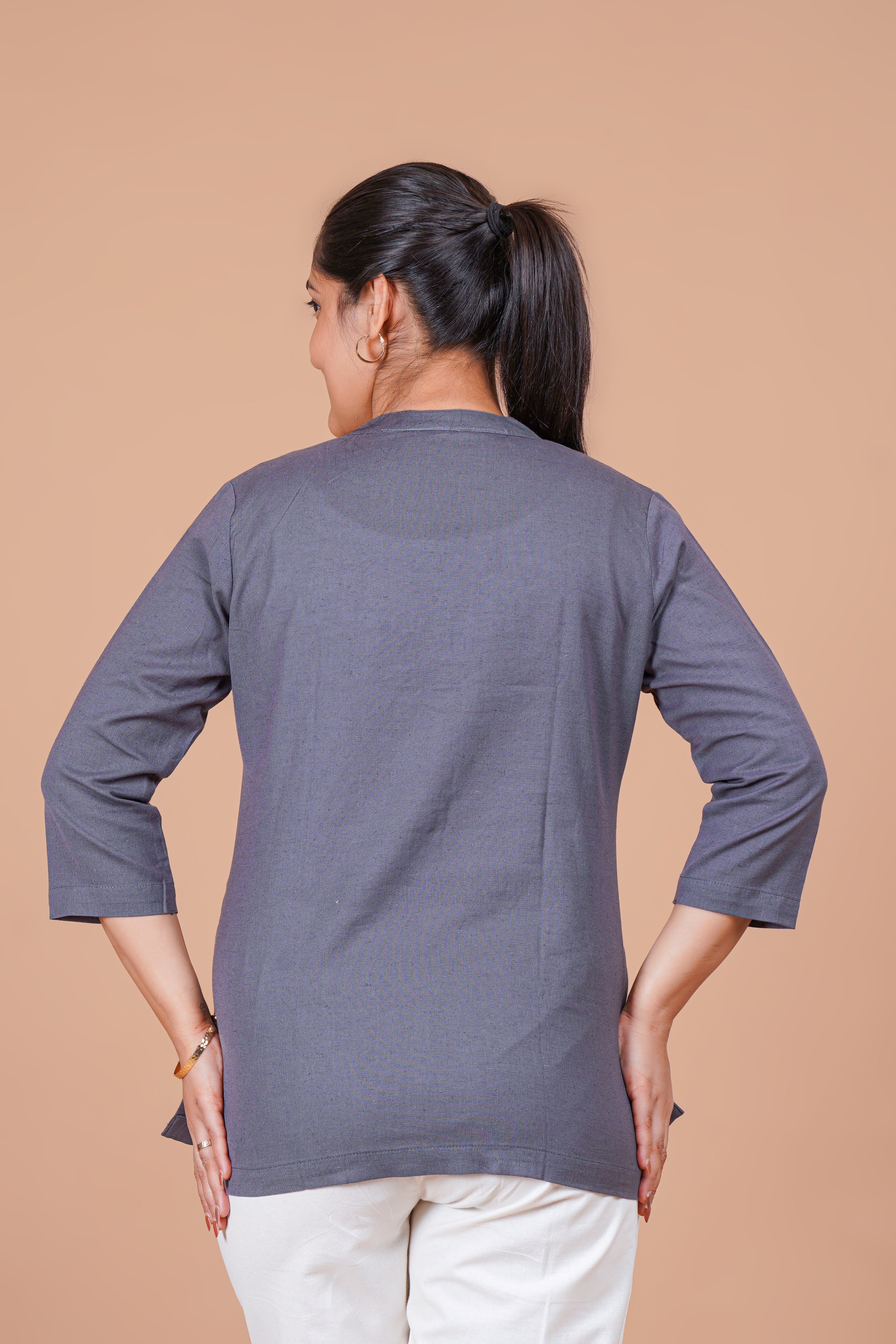 Cement Grey EasyFlow Linen Cotton Short Kurti
