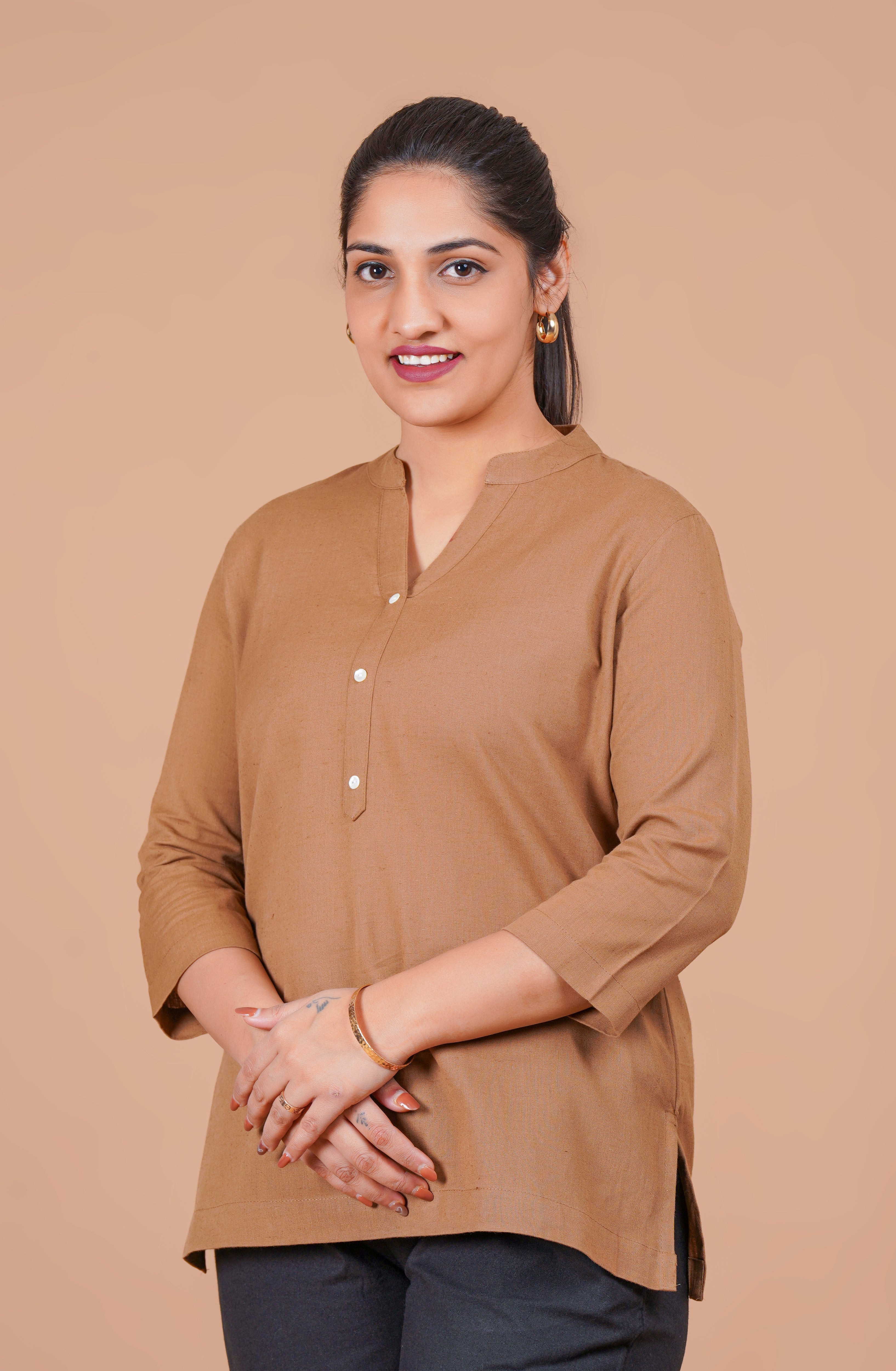 Coffee Brown EasyFlow Linen Cotton Short Kurti