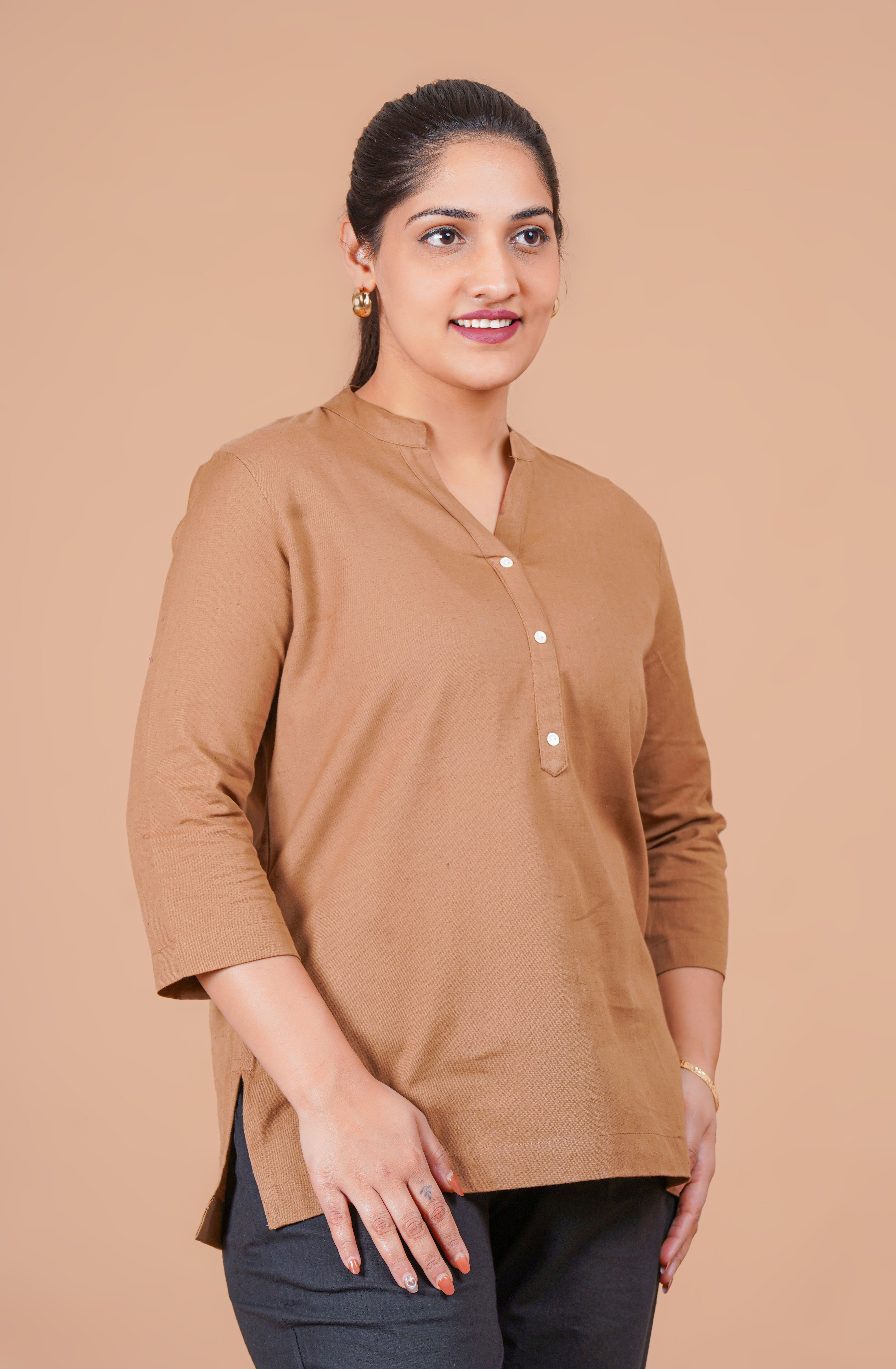 Coffee Brown EasyFlow Linen Cotton Short Kurti