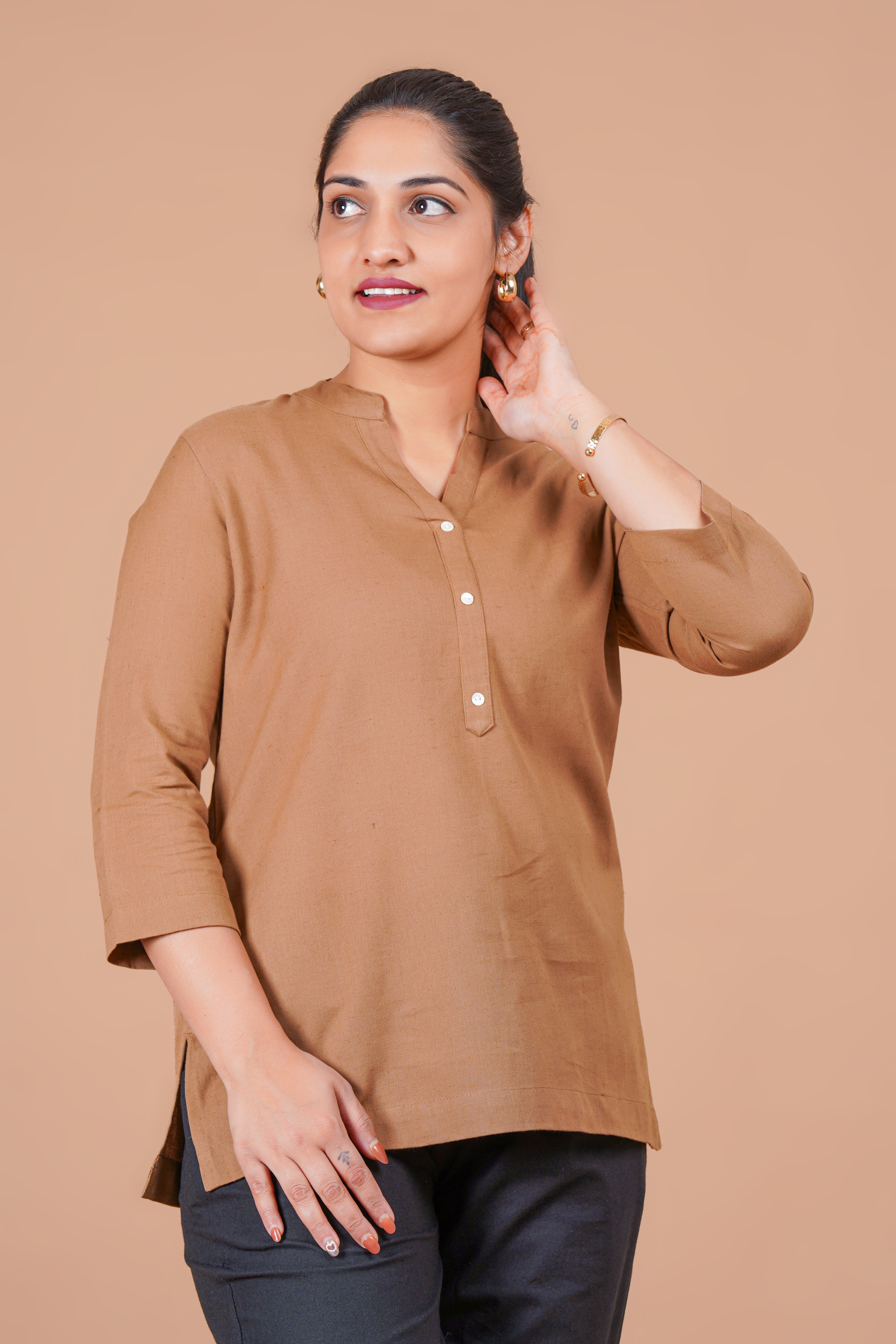 Coffee Brown EasyFlow Linen Cotton Short Kurti