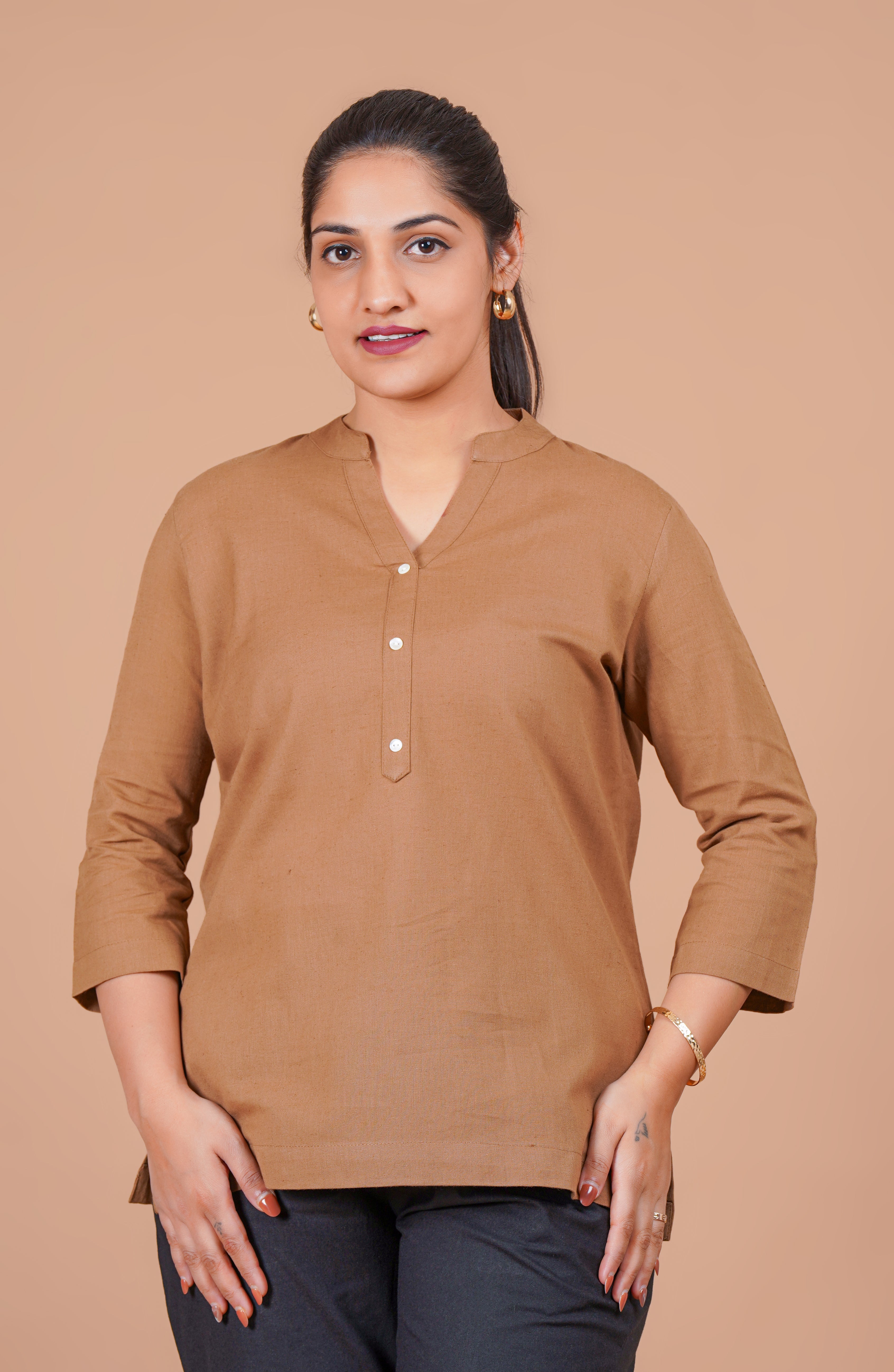 Coffee Brown EasyFlow Linen Cotton Short Kurti