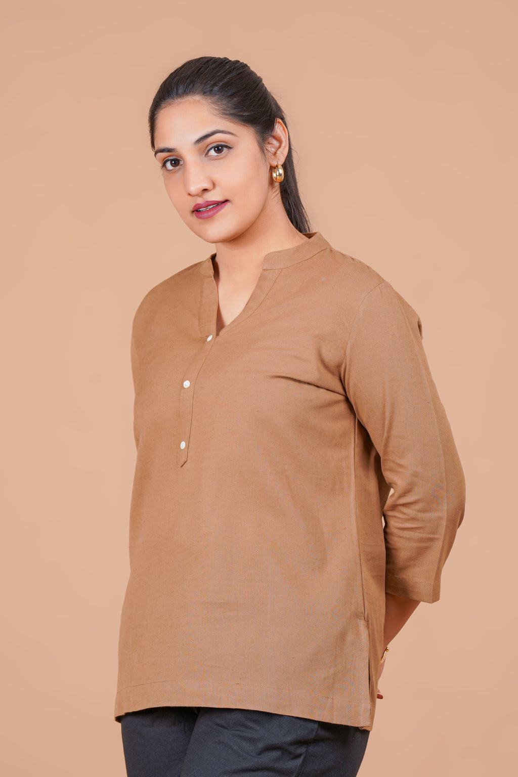 Coffee Brown EasyFlow Linen Cotton Short Kurti