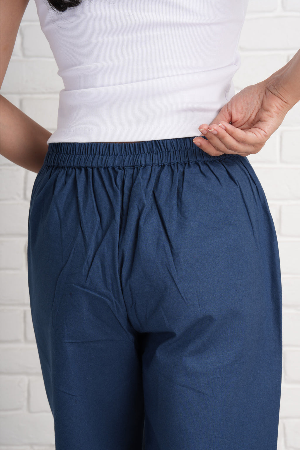 Navy Blue Wide Leg Cotton Pants
