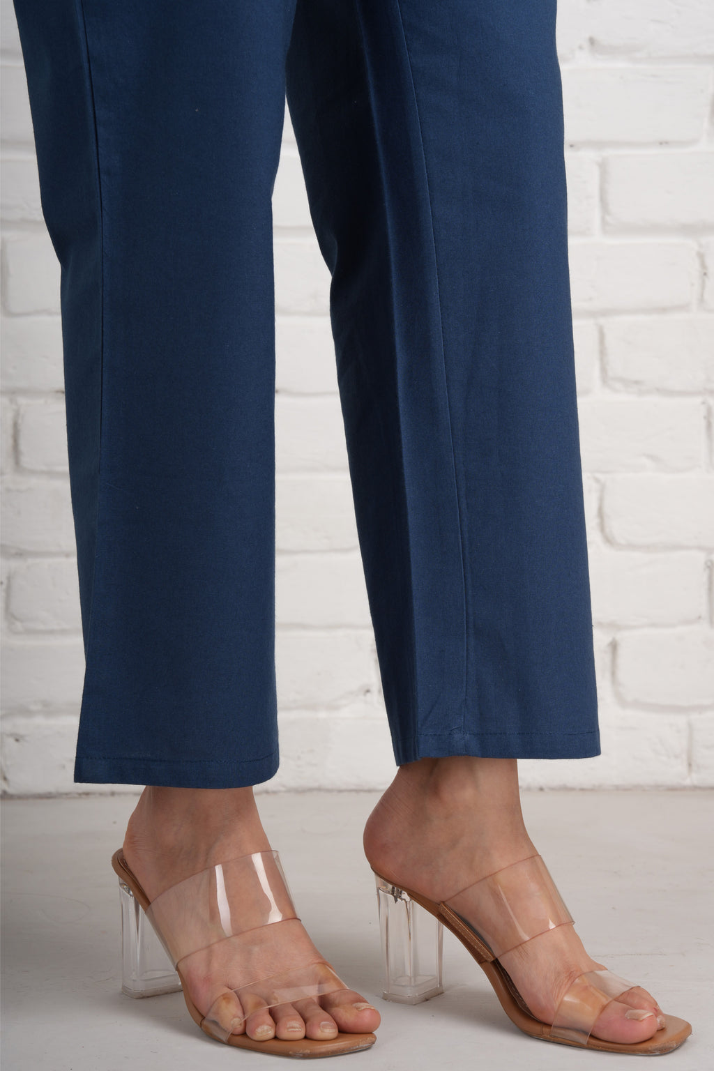 Navy Blue Wide Leg Cotton Pants