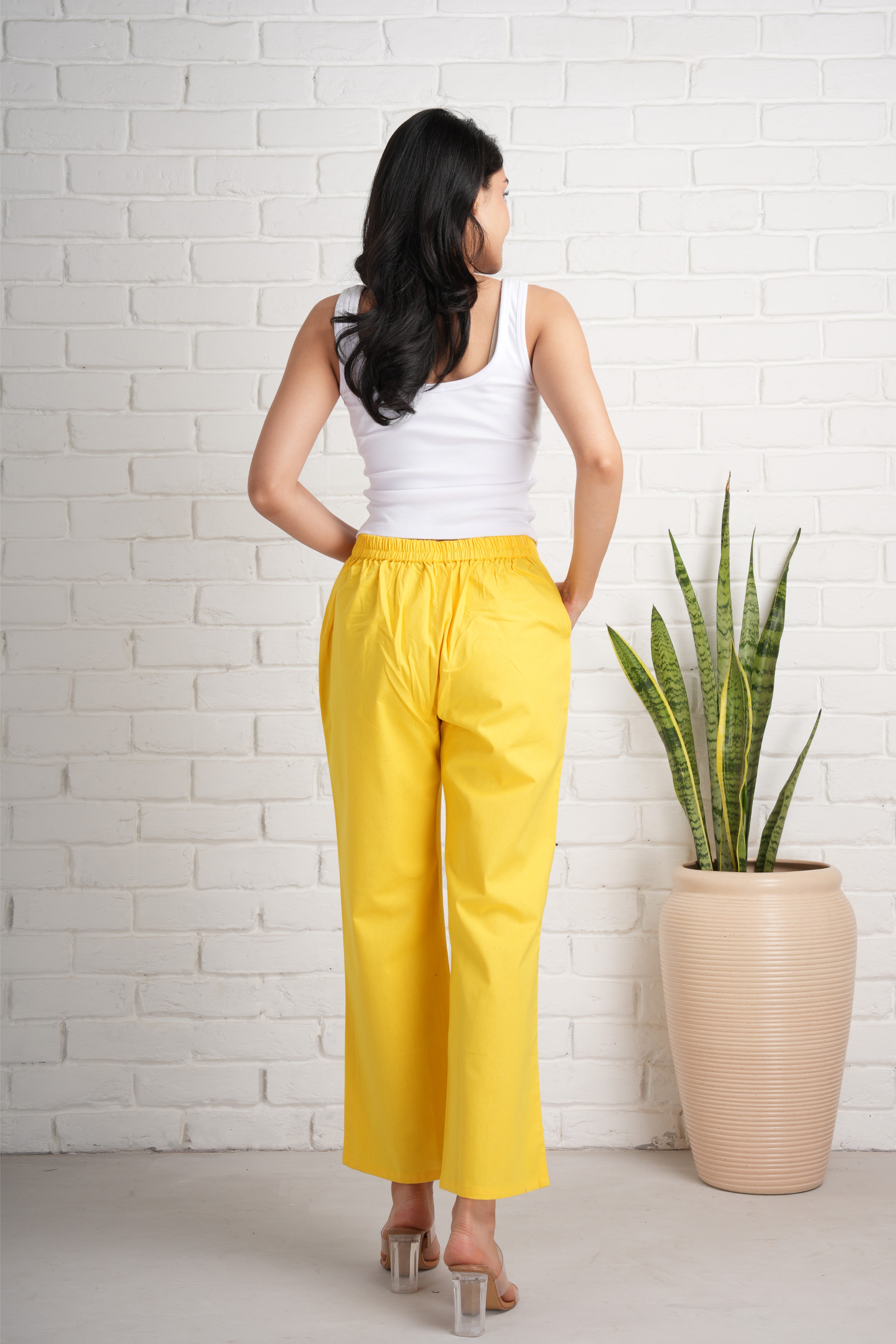 Yellow Wide Leg Cotton Pants