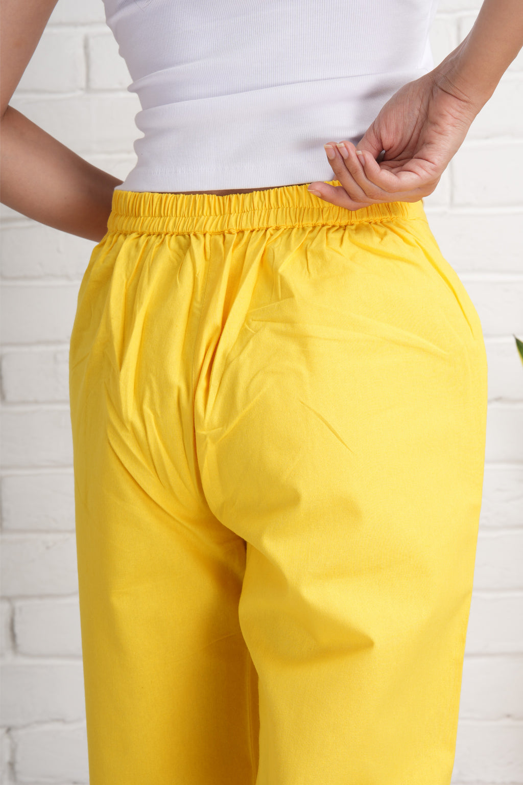Yellow Wide Leg Cotton Pants