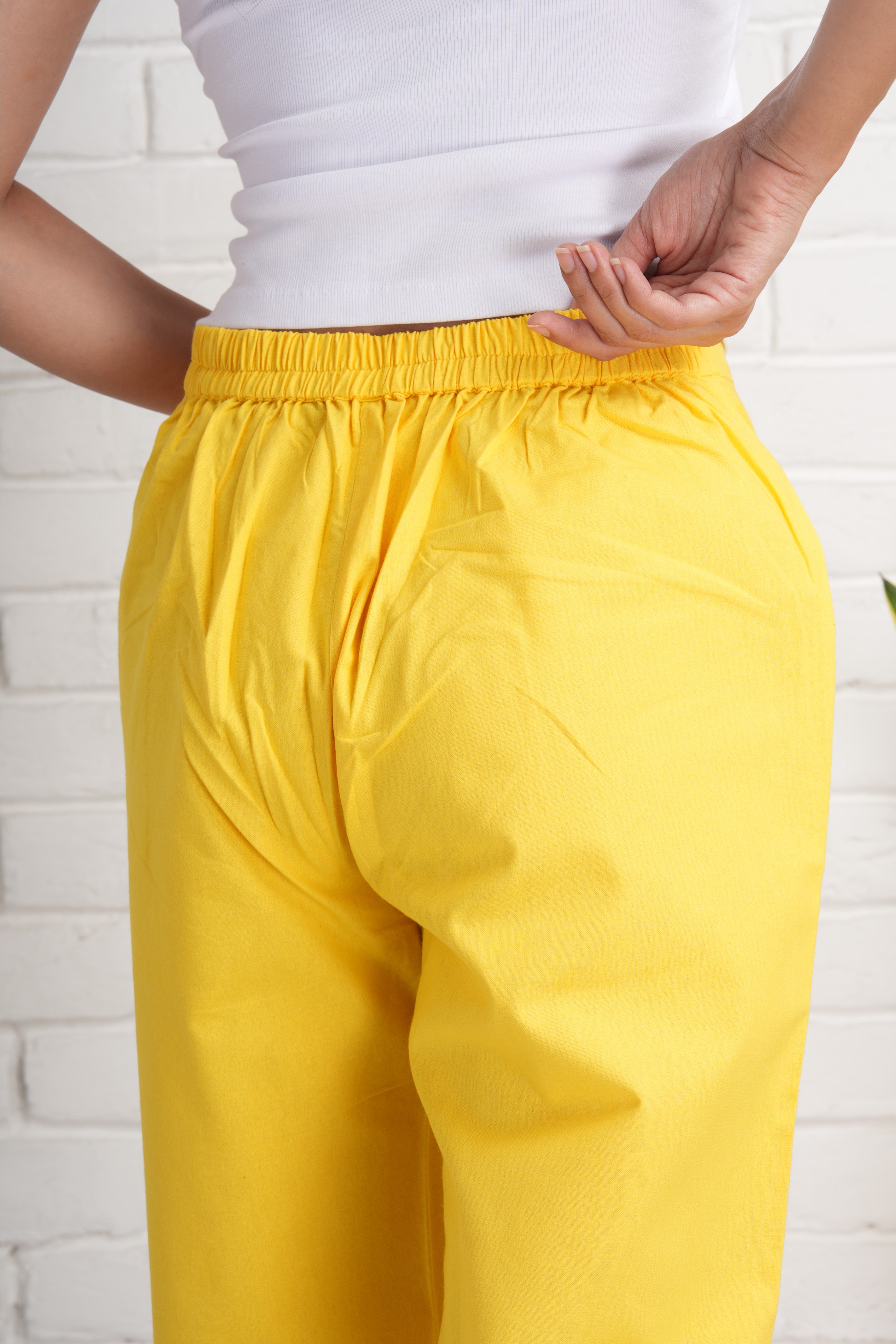Yellow Wide Leg Cotton Pants