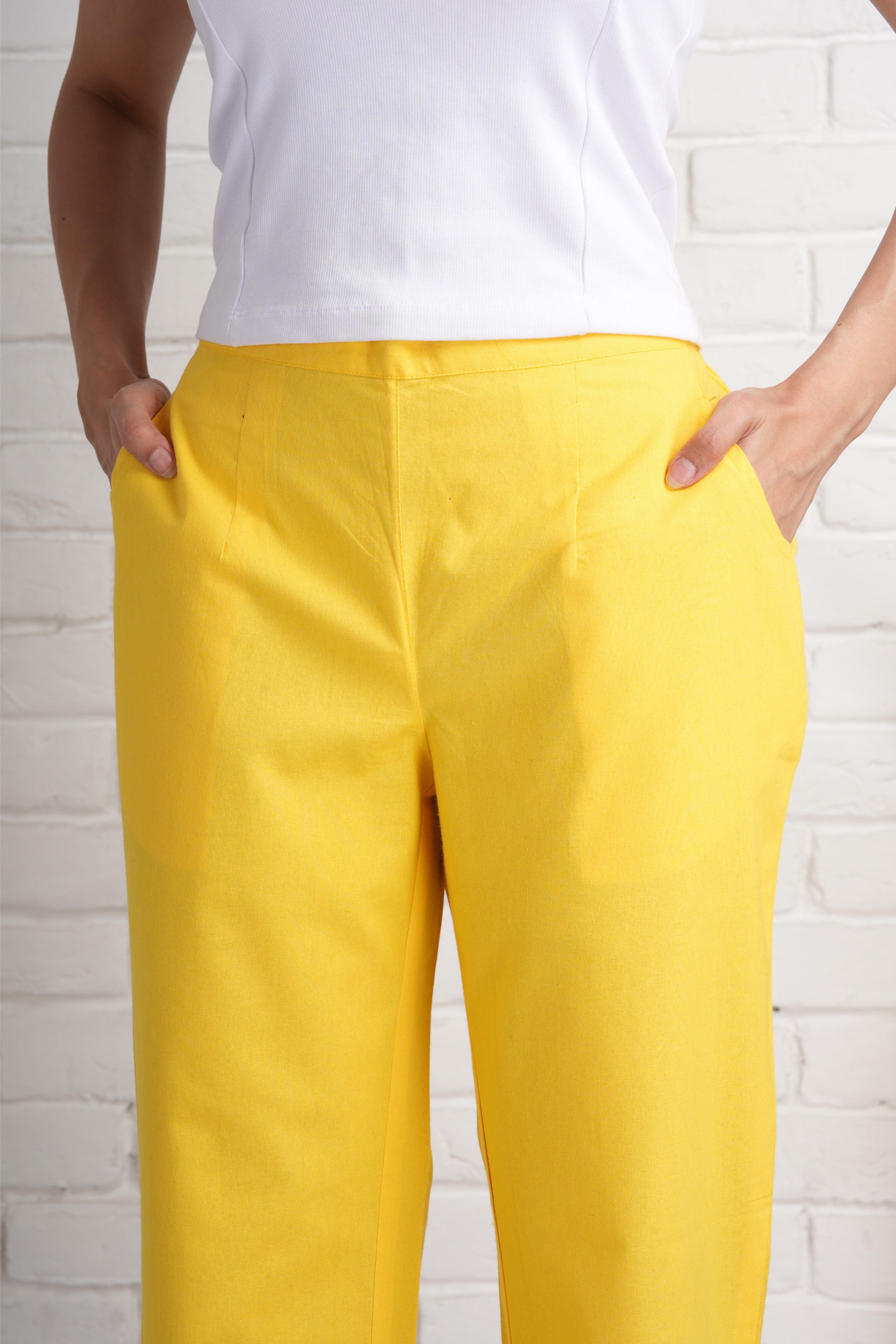 Yellow Wide Leg Cotton Pants