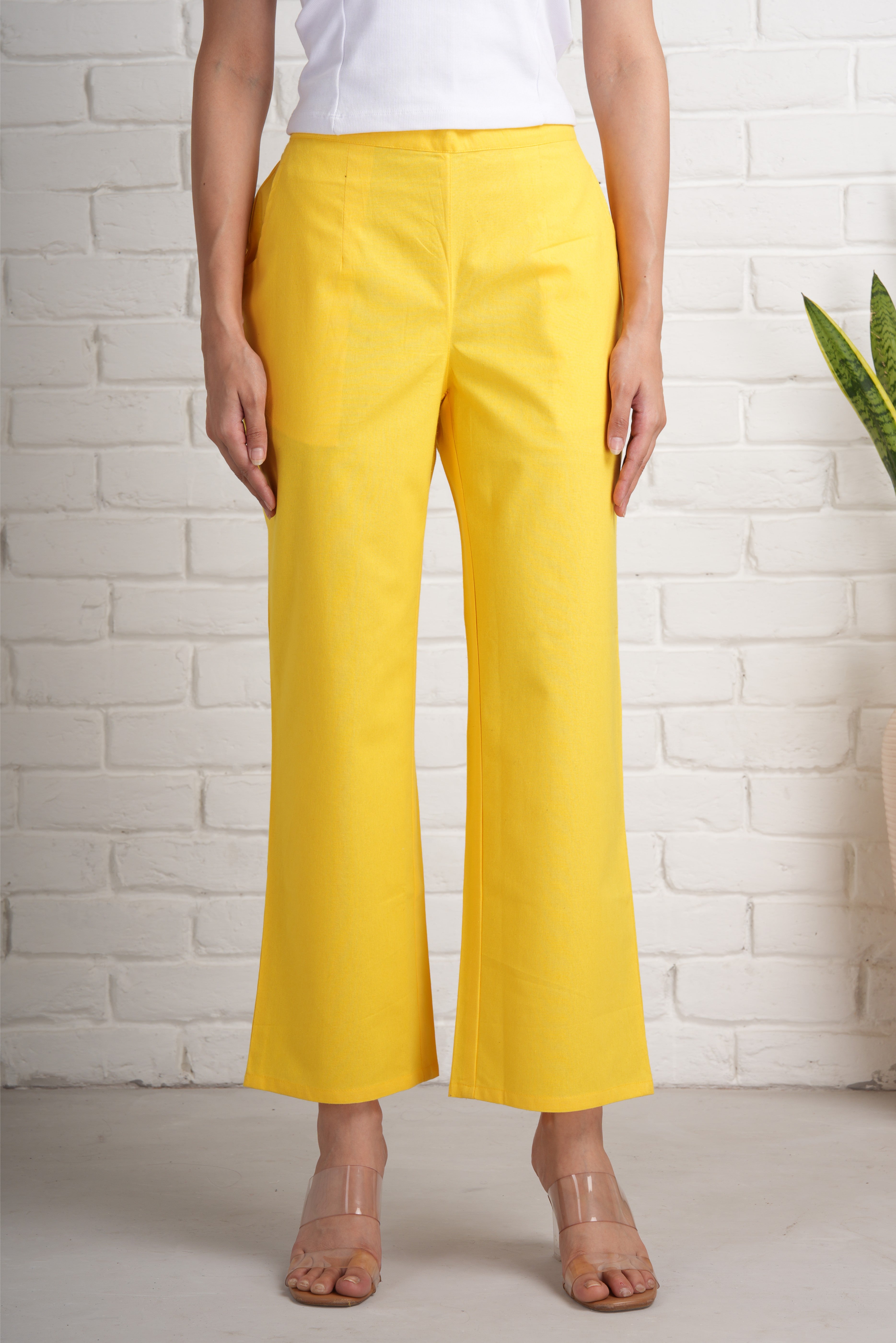 Yellow Wide Leg Cotton Pants