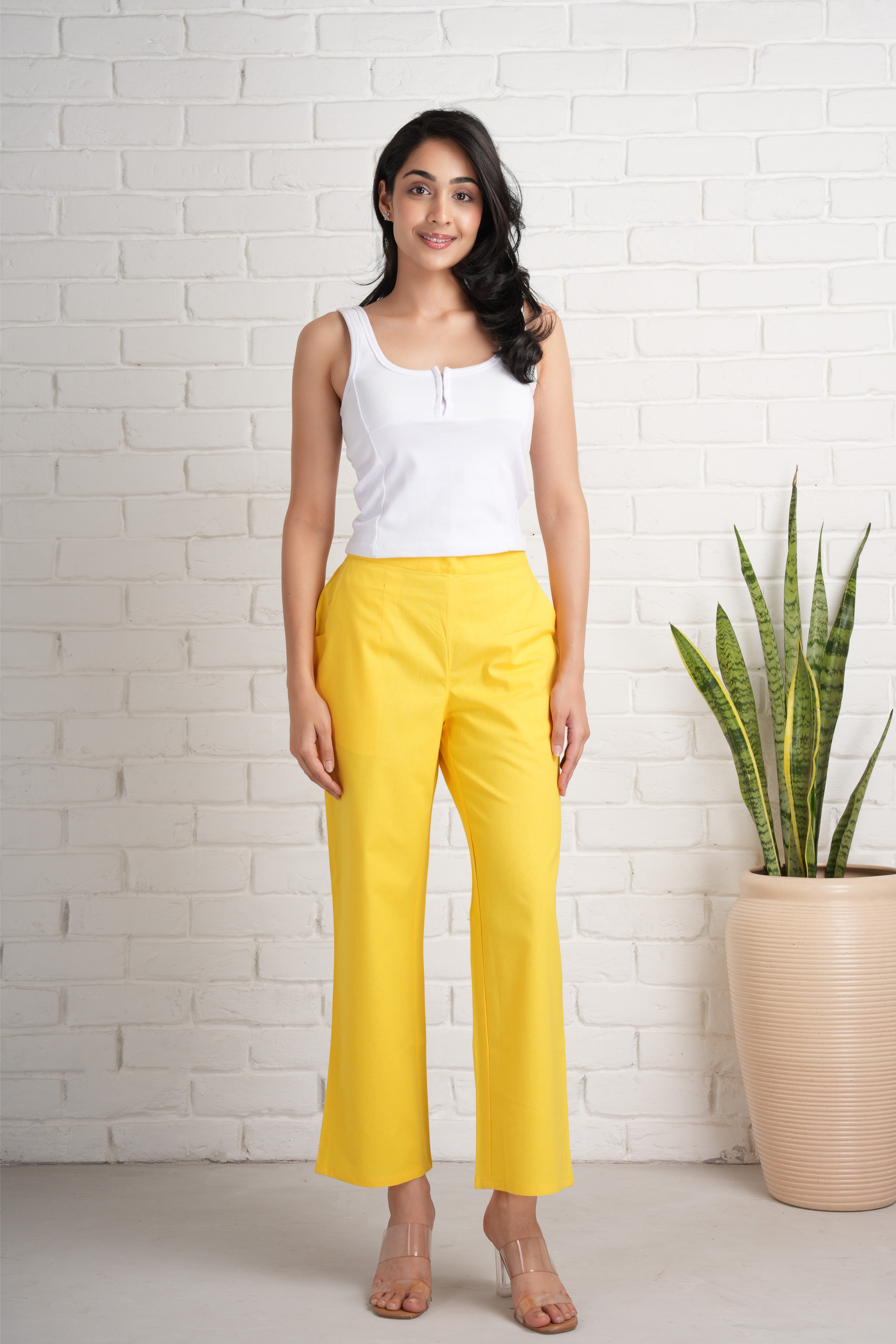 Yellow Wide Leg Cotton Pants