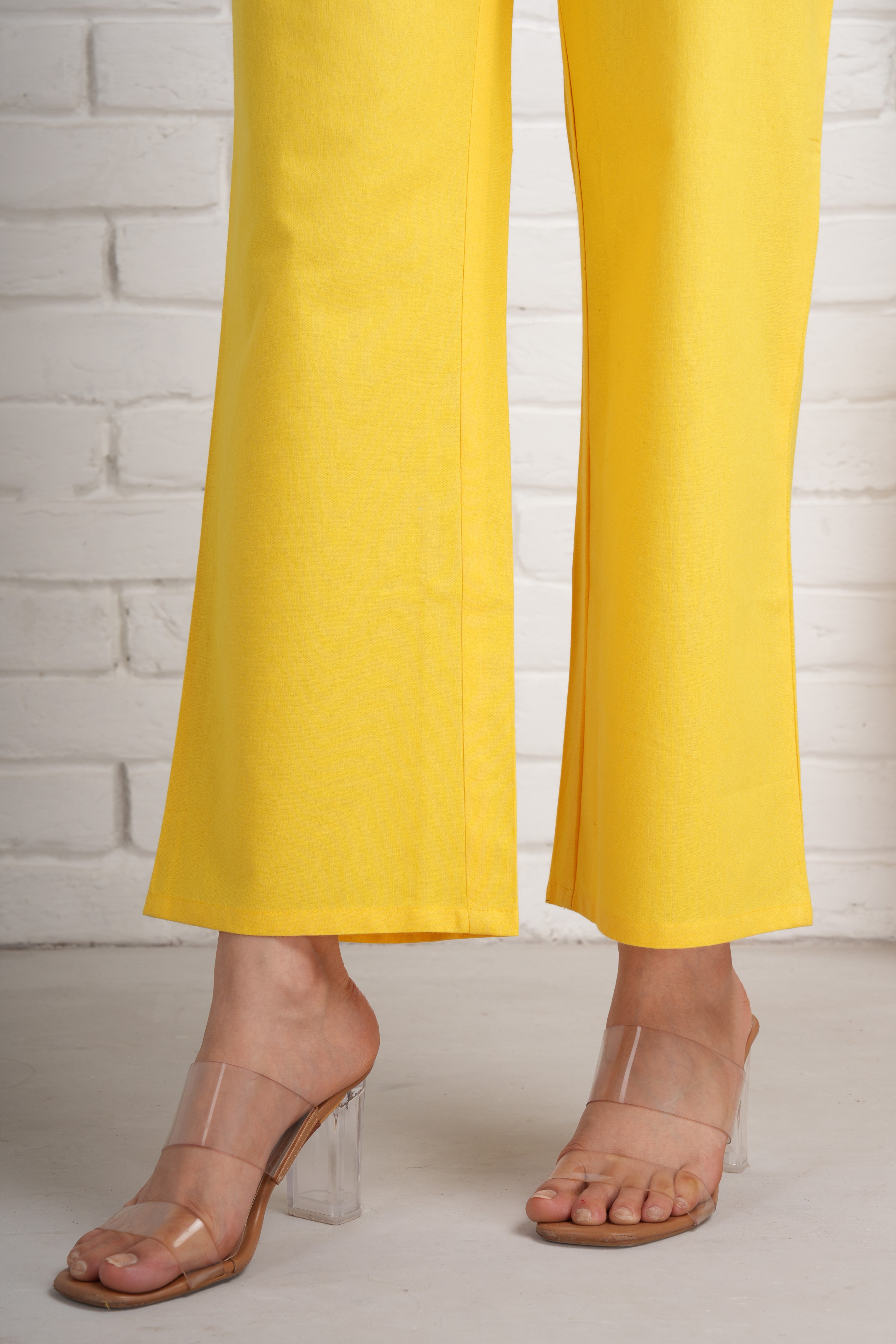 Yellow Wide Leg Cotton Pants