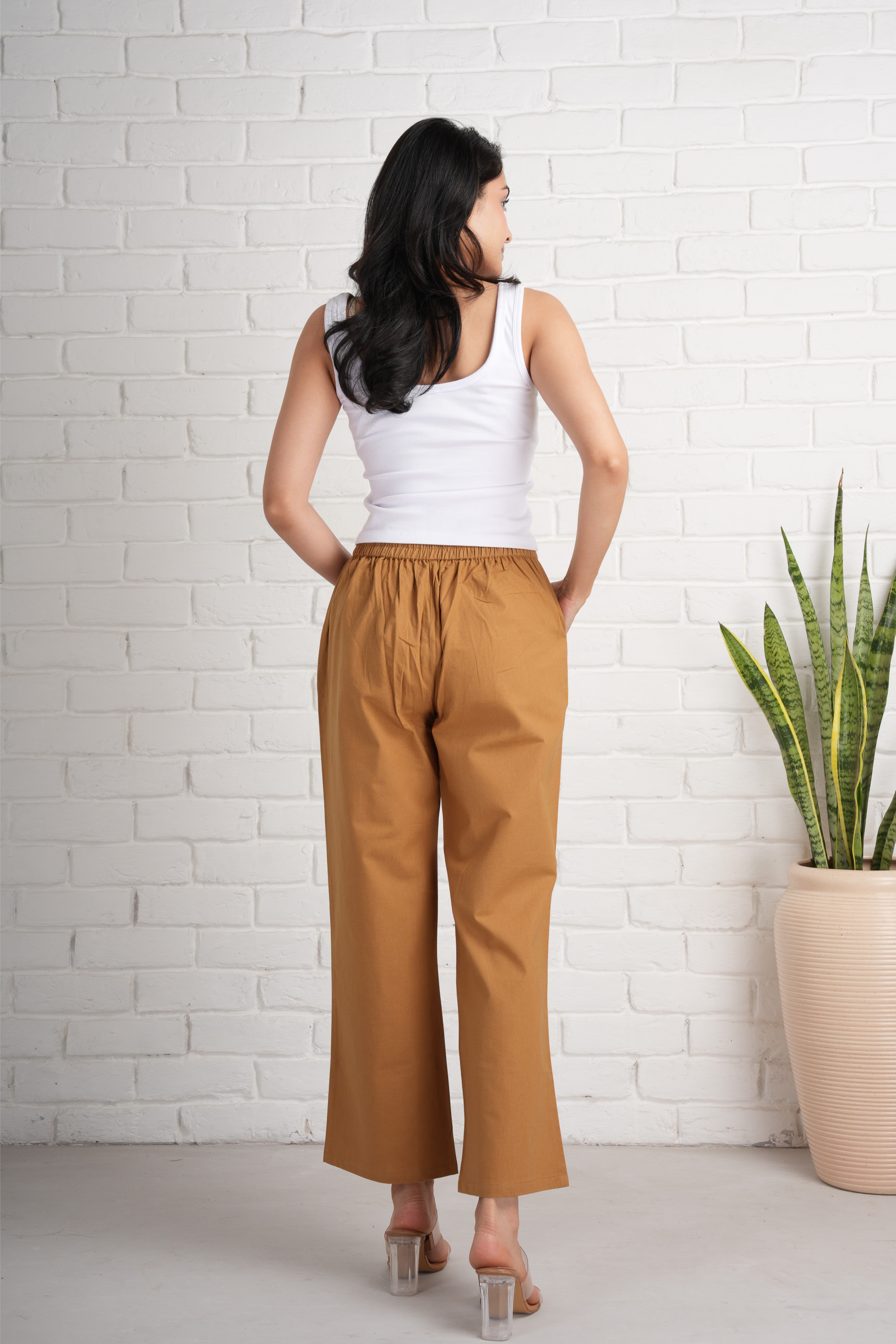 Coffee Brown Wide Leg Cotton Pants