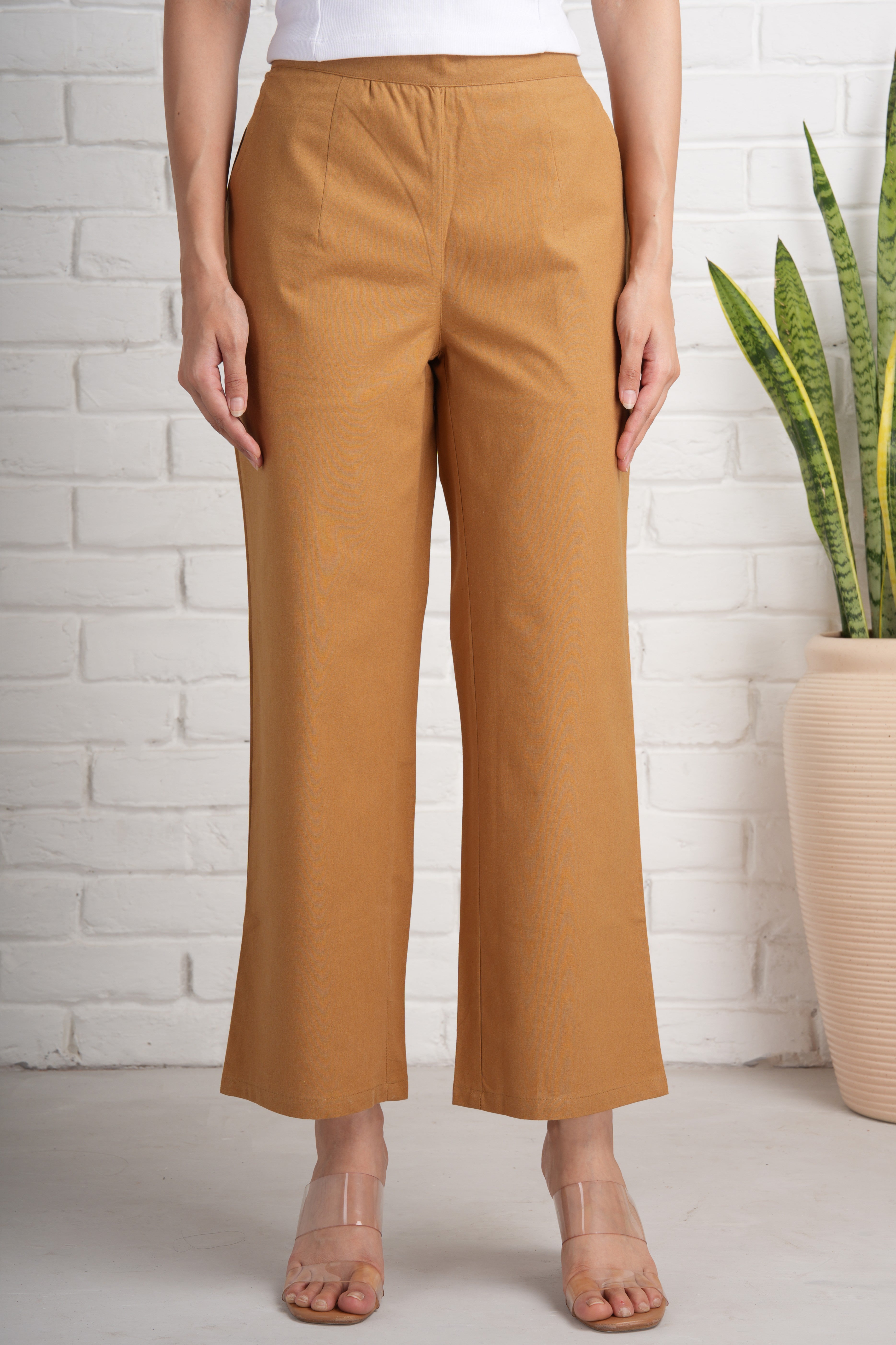 Coffee Brown Wide Leg Cotton Pants