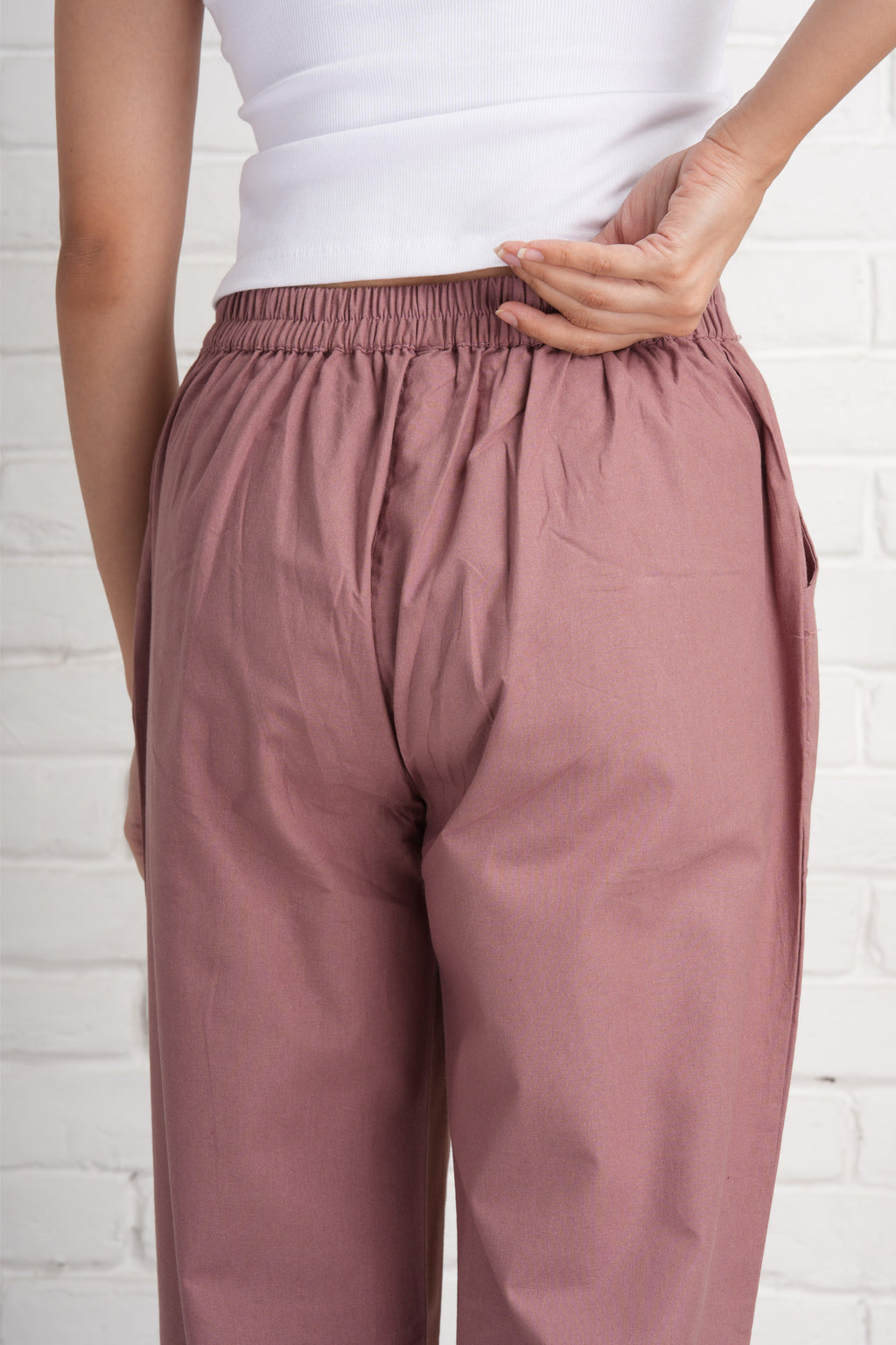 Rose Taupe Wide Leg Cotton Pants