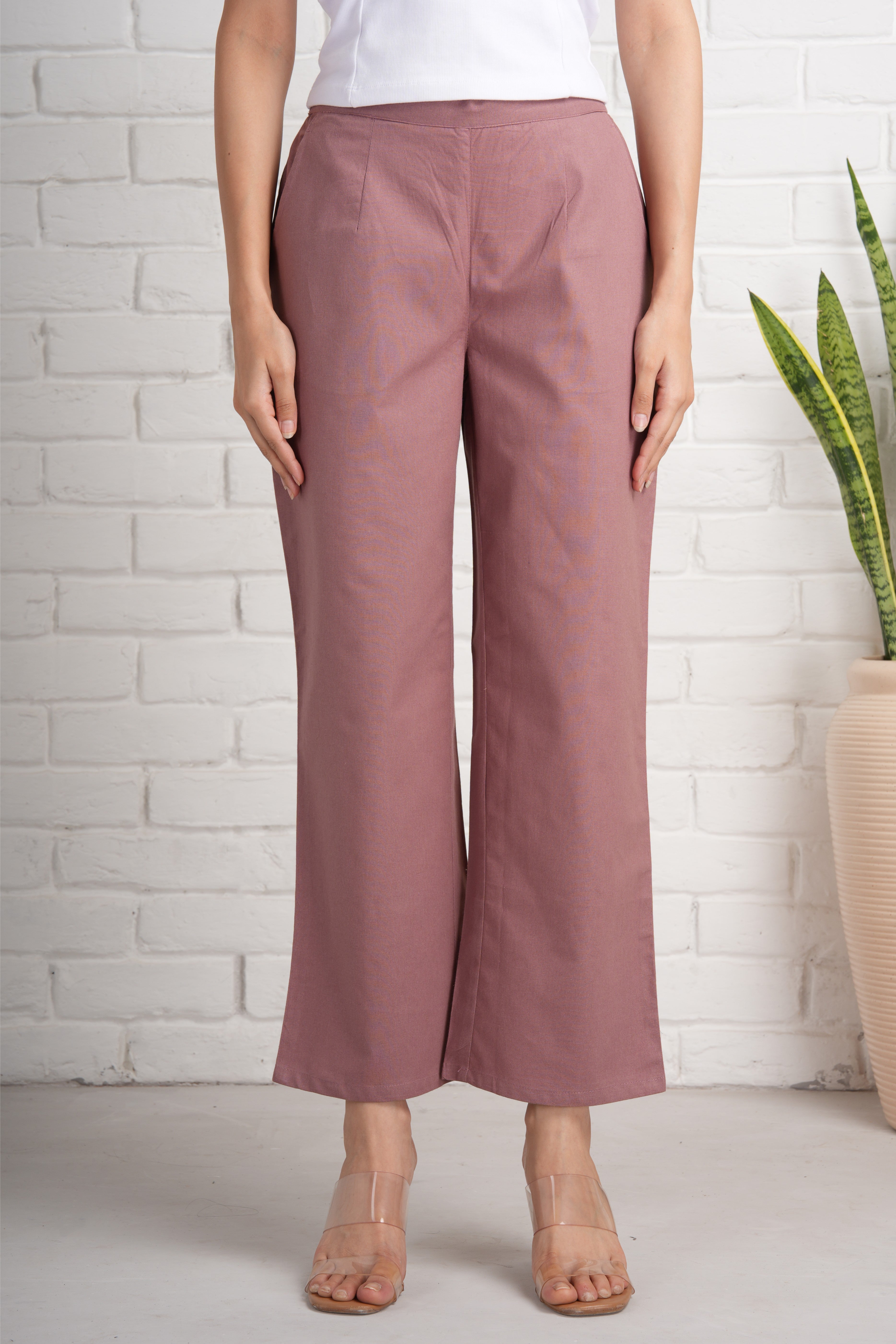 Rose Taupe Wide Leg Cotton Pants