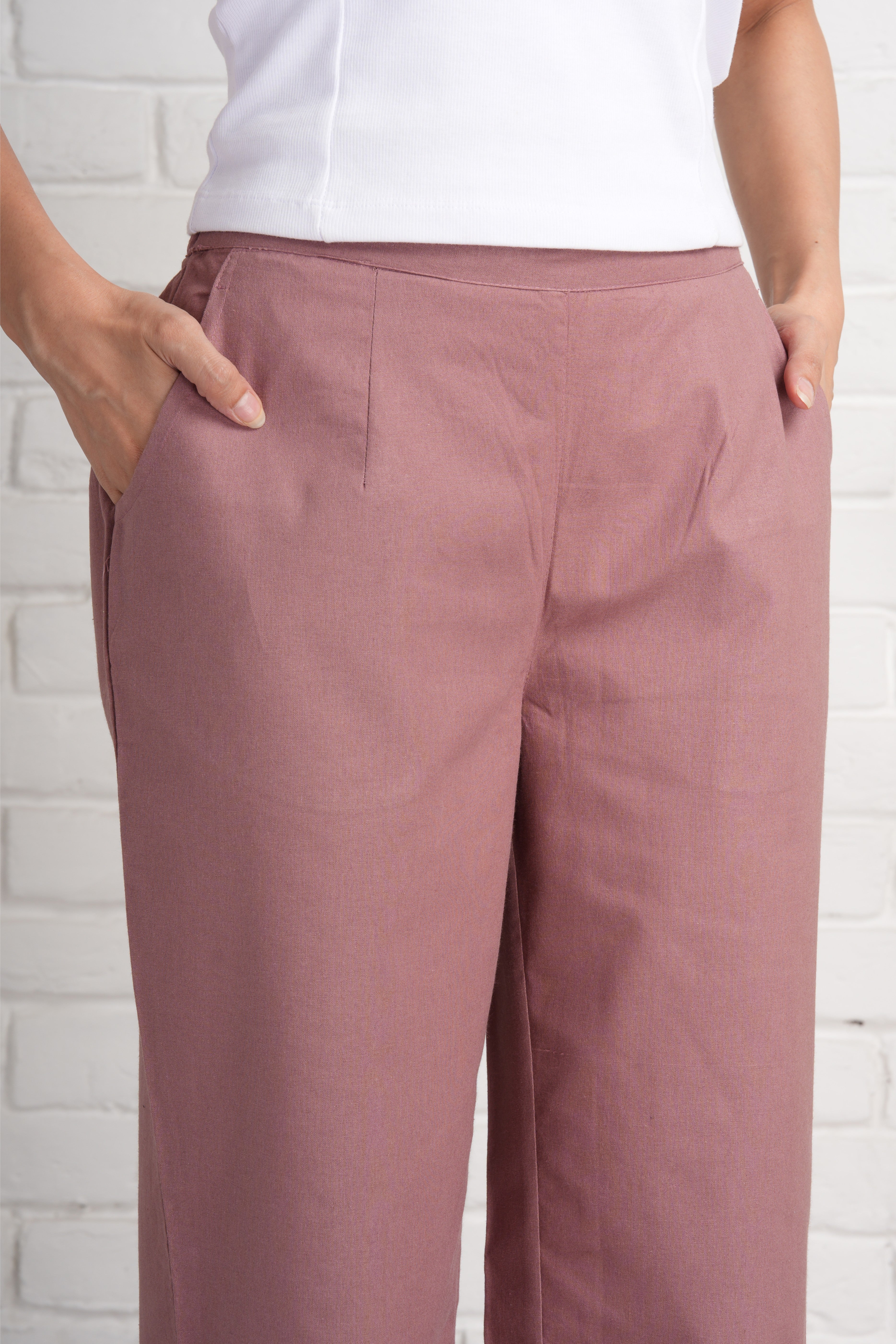 Rose Taupe Wide Leg Cotton Pants