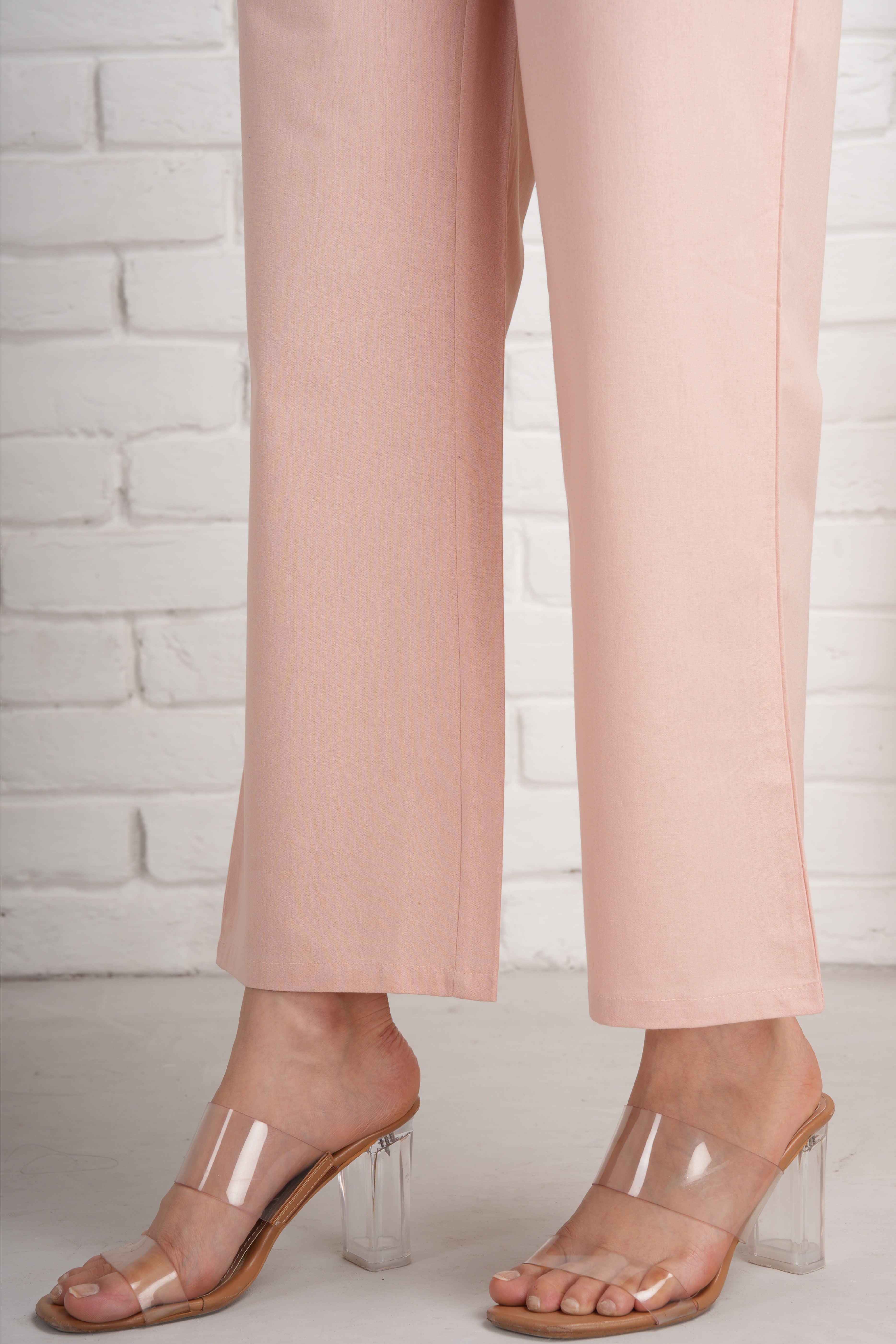 Salmon Pink Wide Leg Cotton Pants