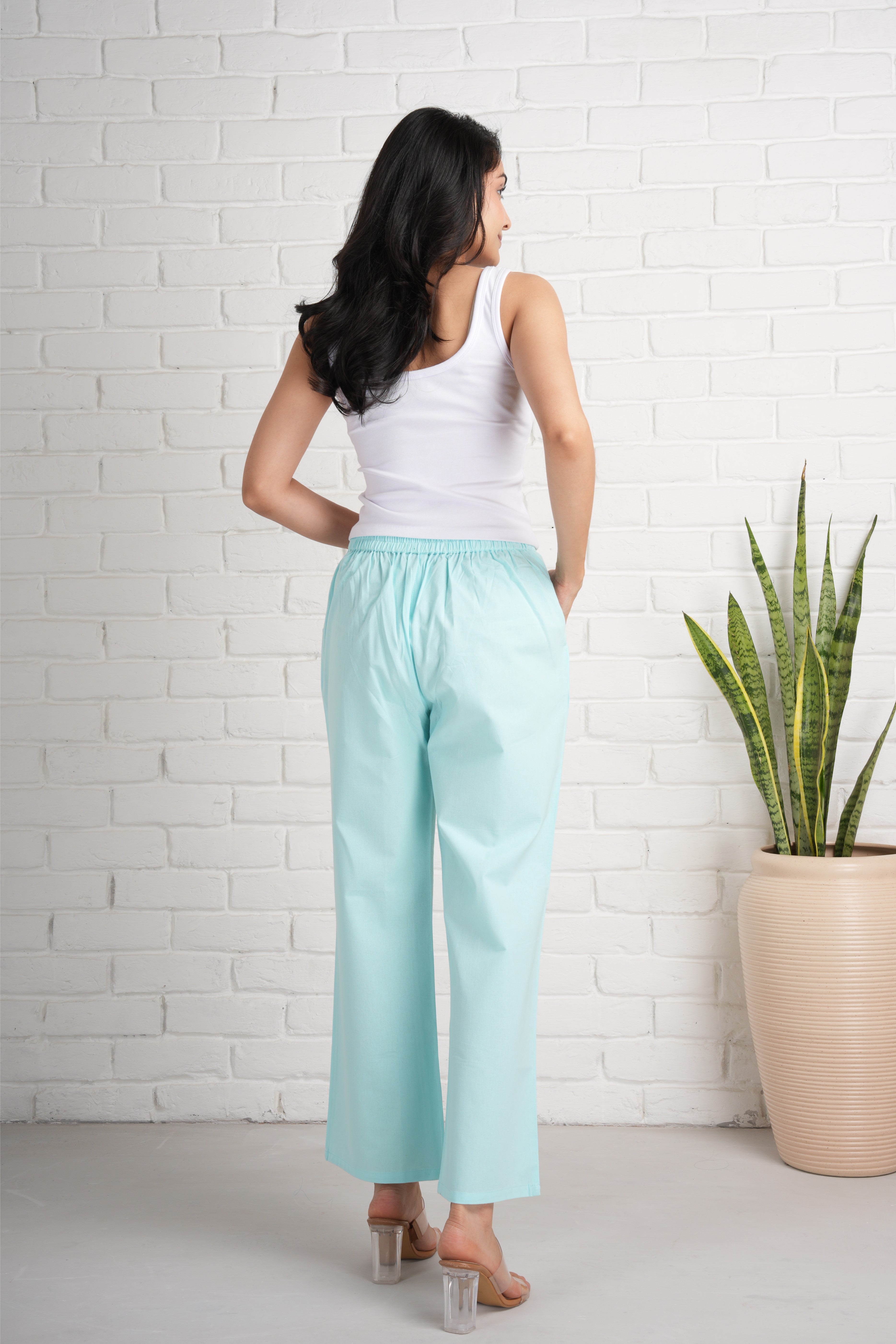 Sky Blue Wide Leg Cotton Pants