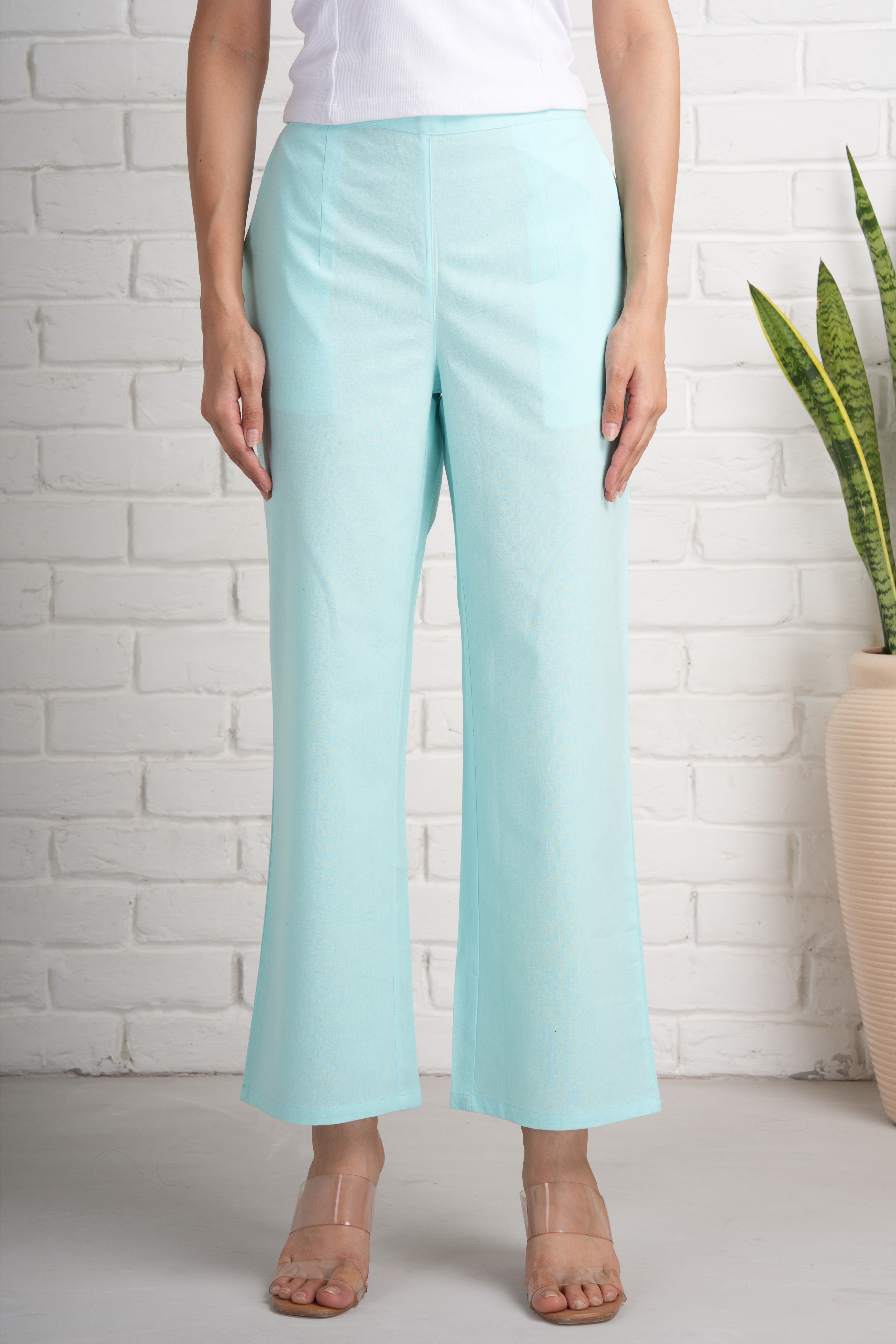 Sky Blue Wide Leg Cotton Pants