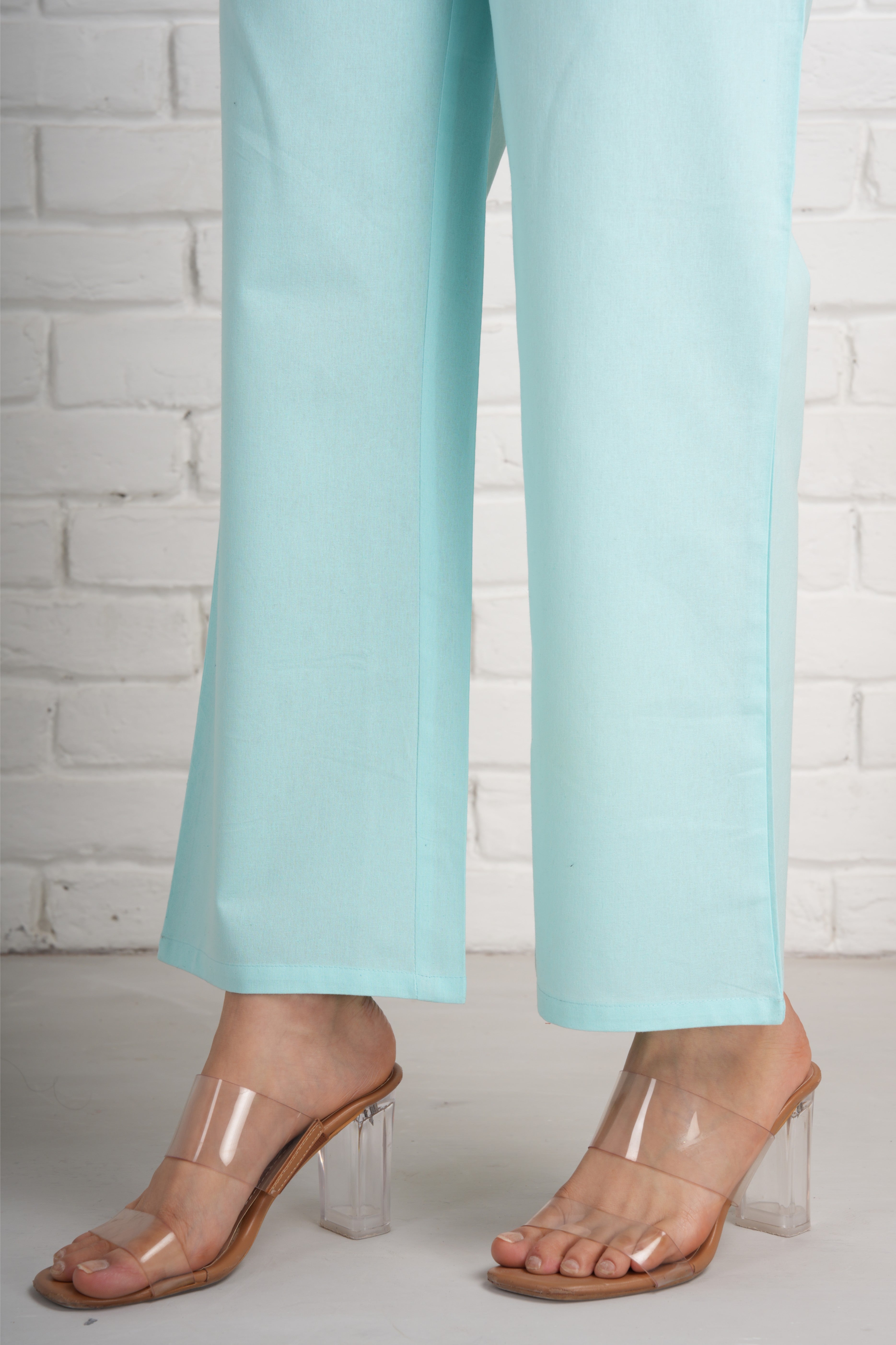 Sky Blue Wide Leg Cotton Pants