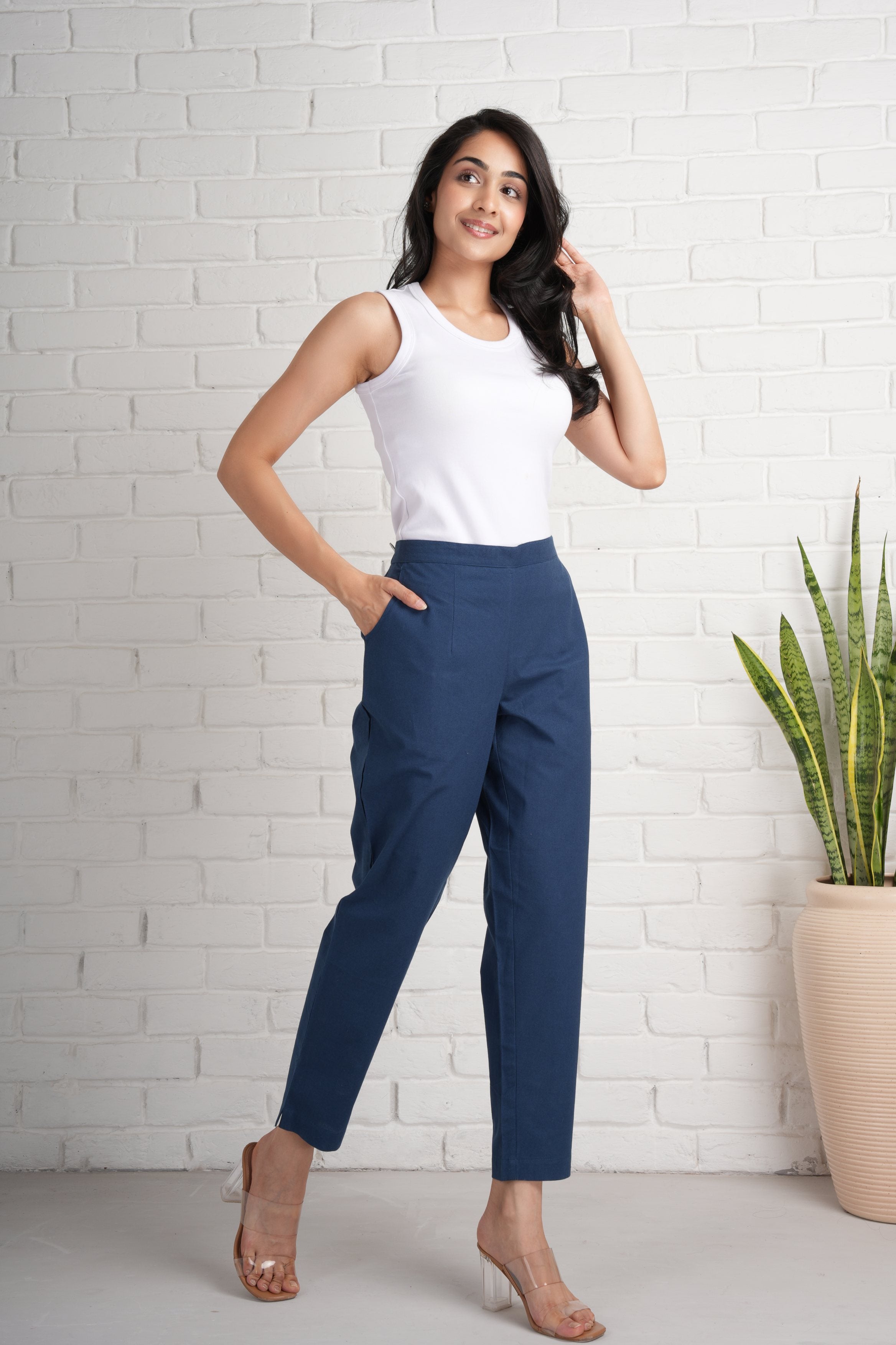 Navy Blue Cotton Pants