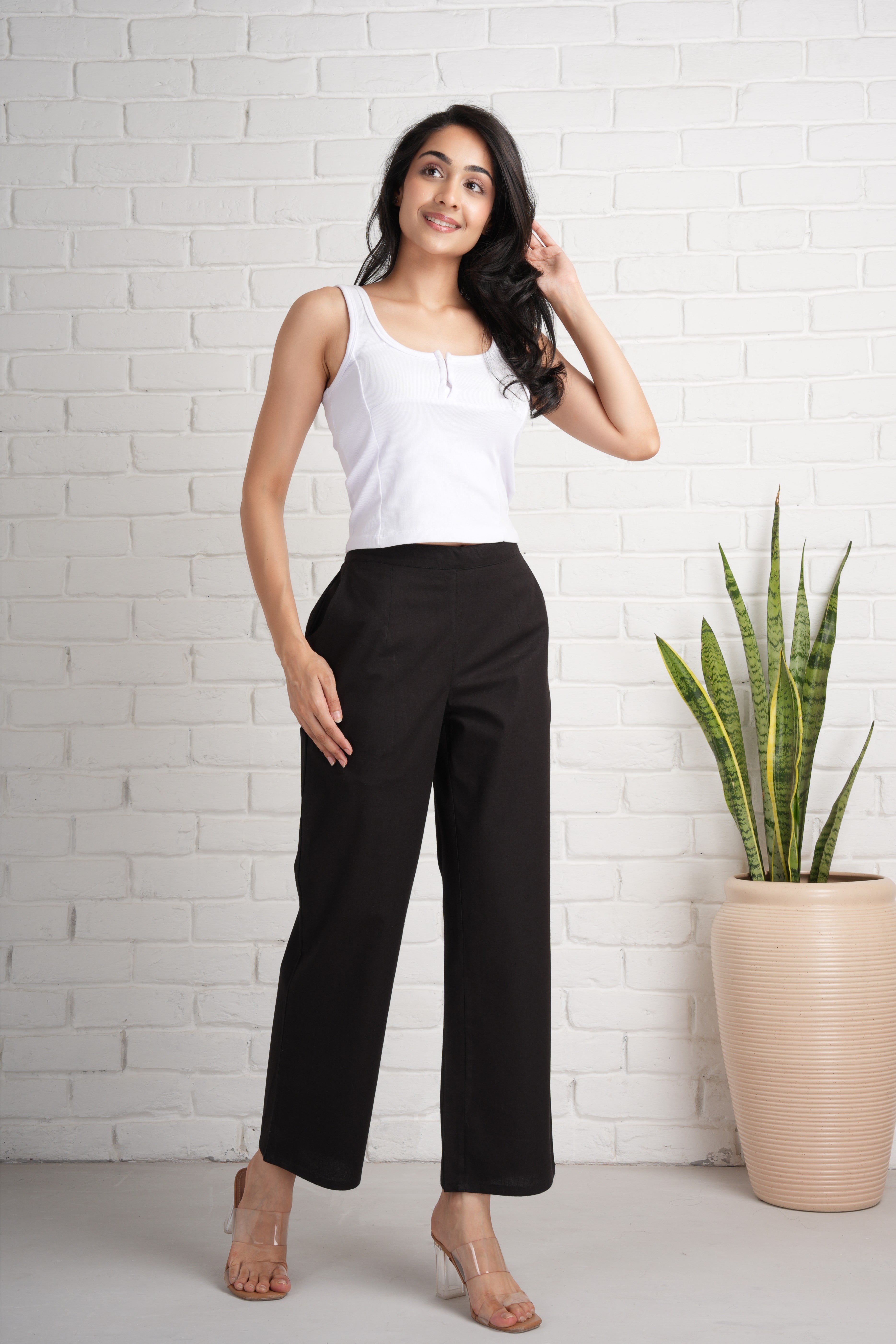 Black Wide Leg Cotton Pants
