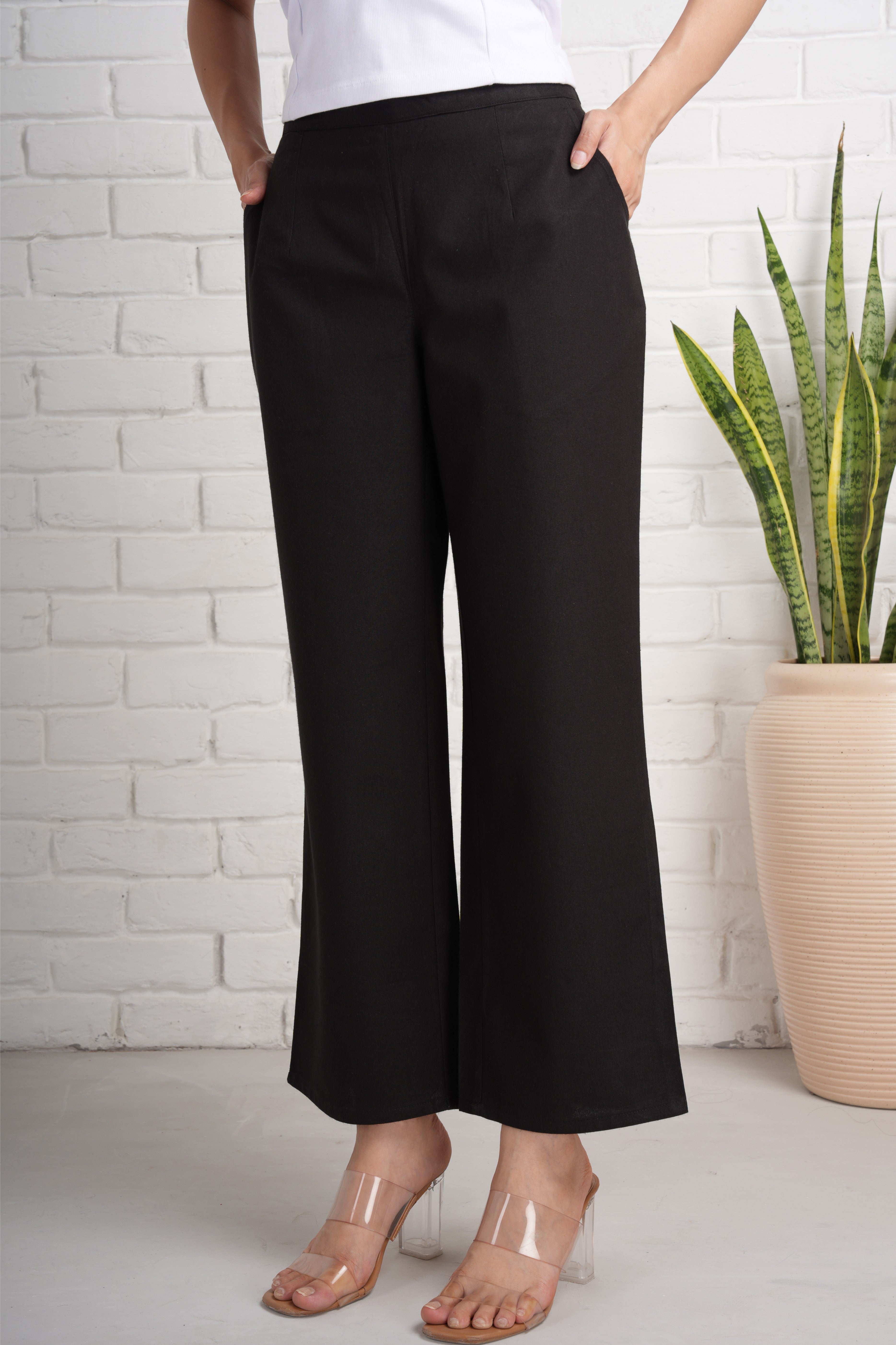 Black Wide Leg Cotton Pants