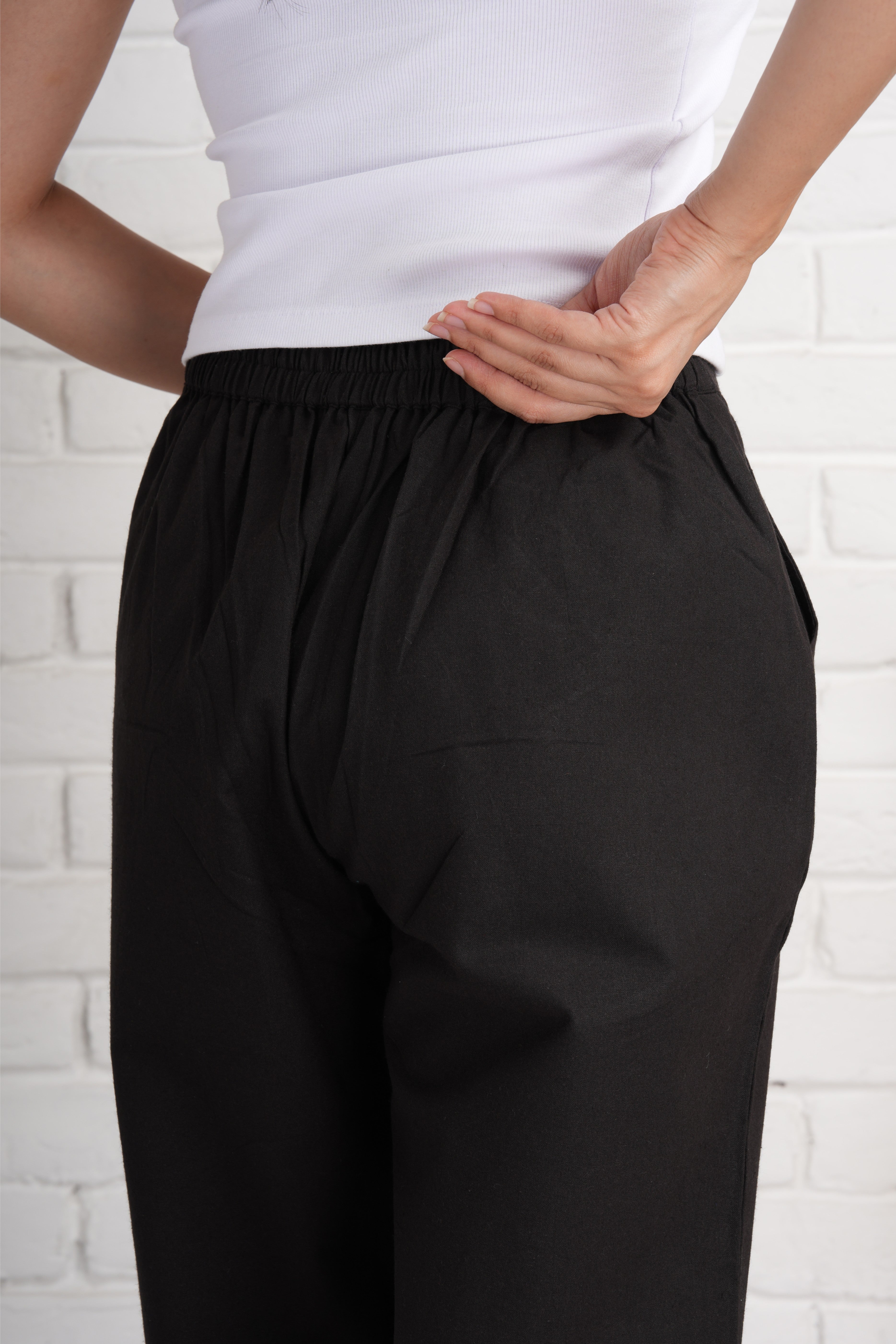 Black Wide Leg Cotton Pants