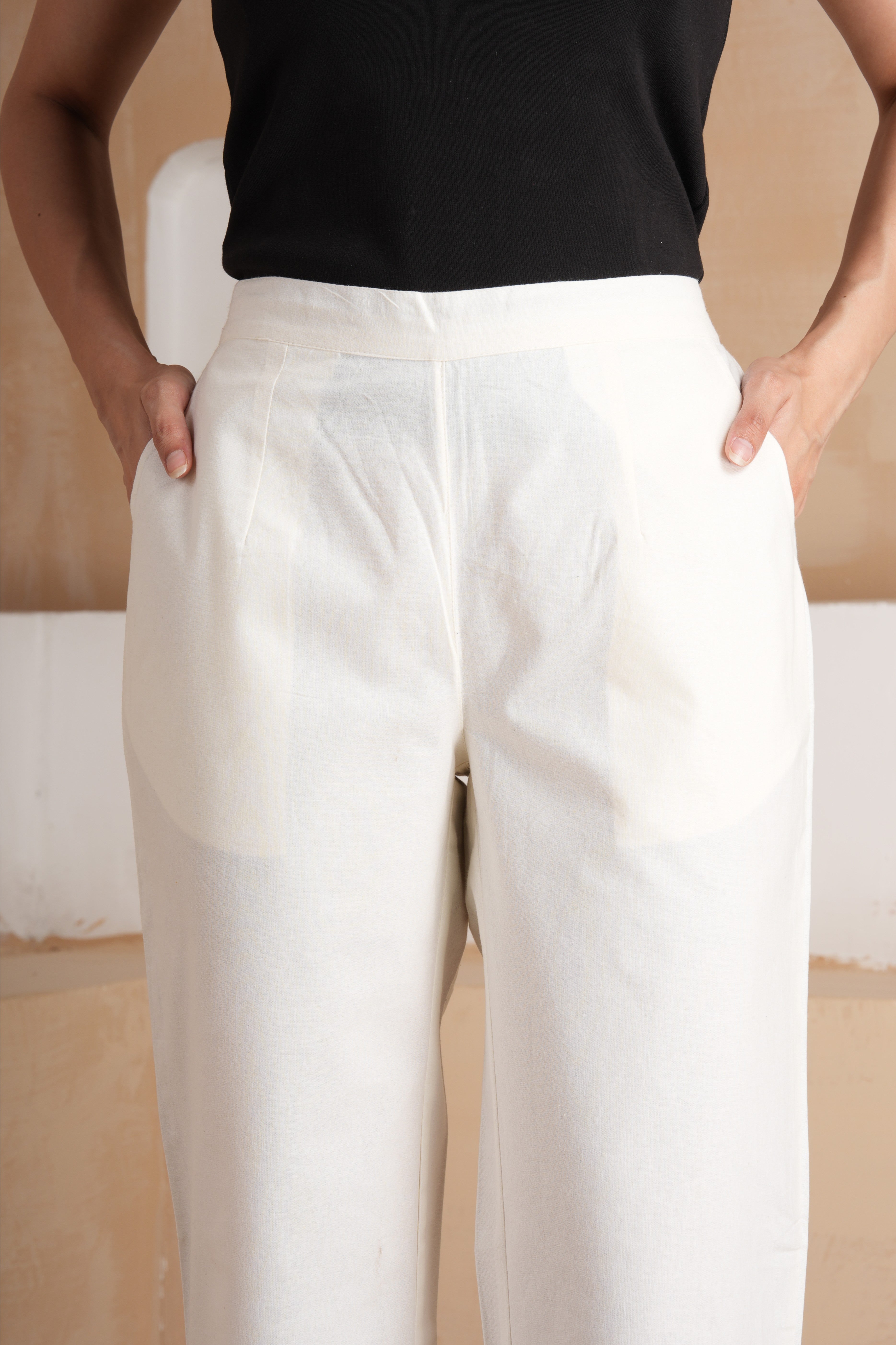 Off White Wide Leg Cotton Pants