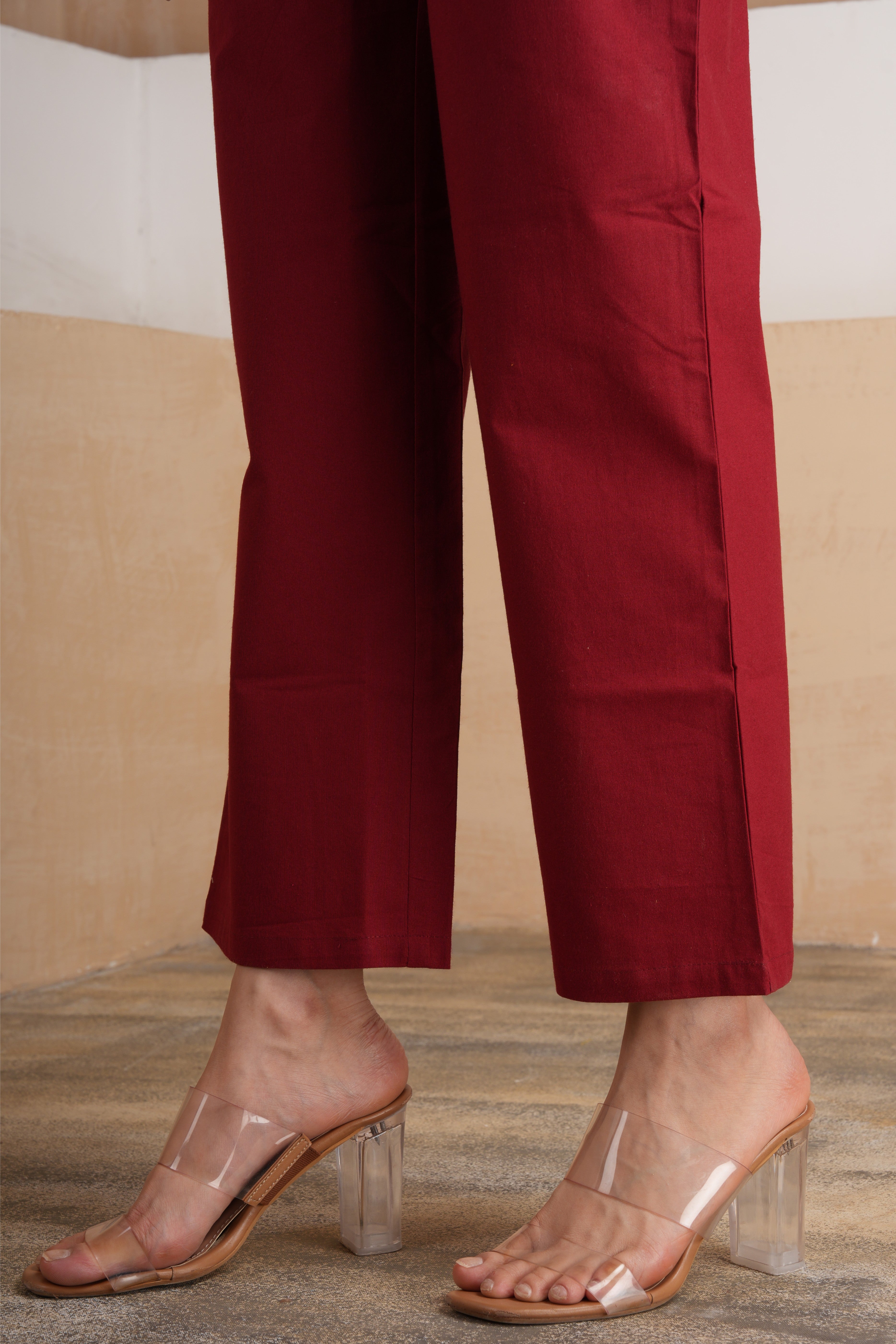 Maroon Wide Leg Cotton Pants
