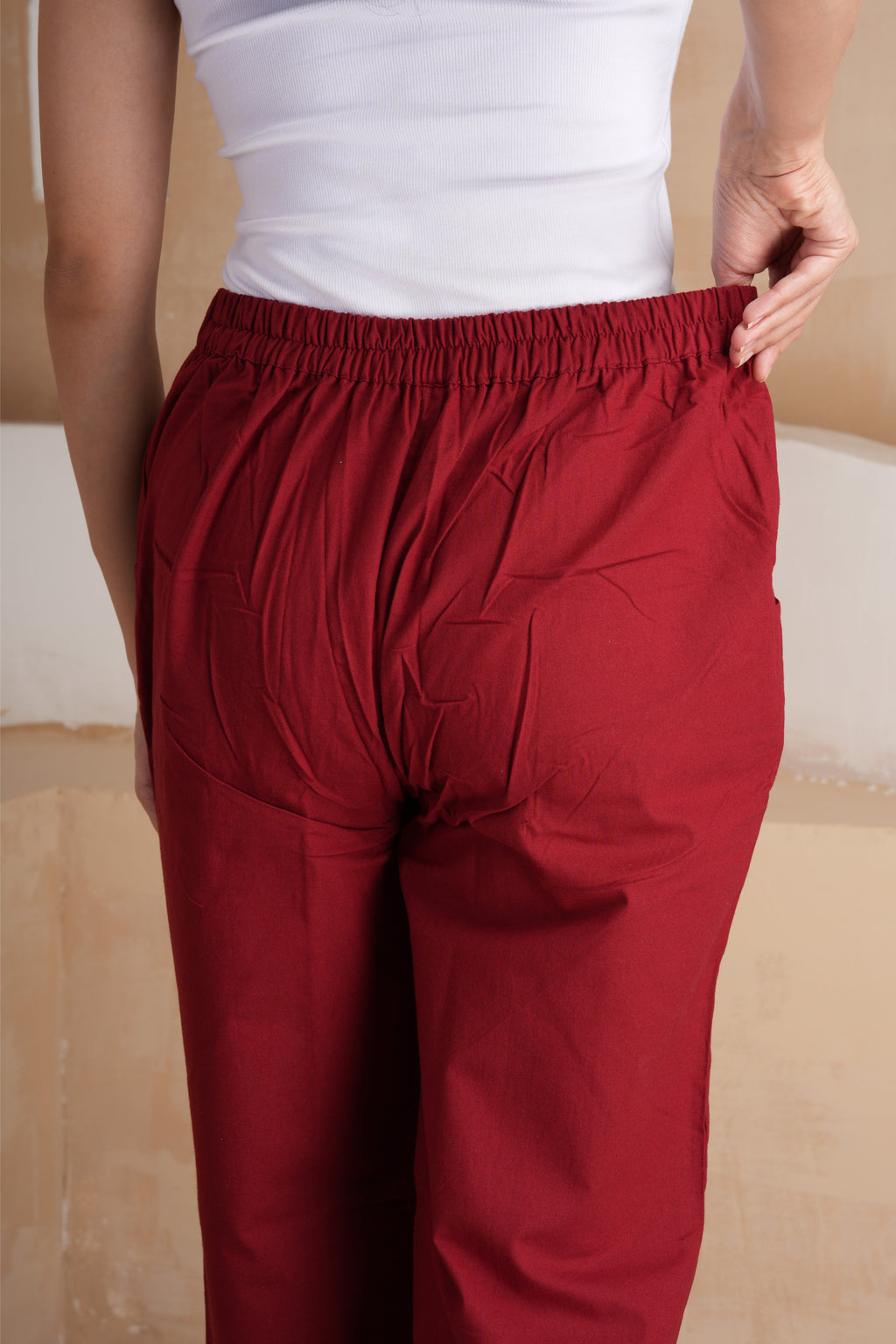 Maroon Wide Leg Cotton Pants