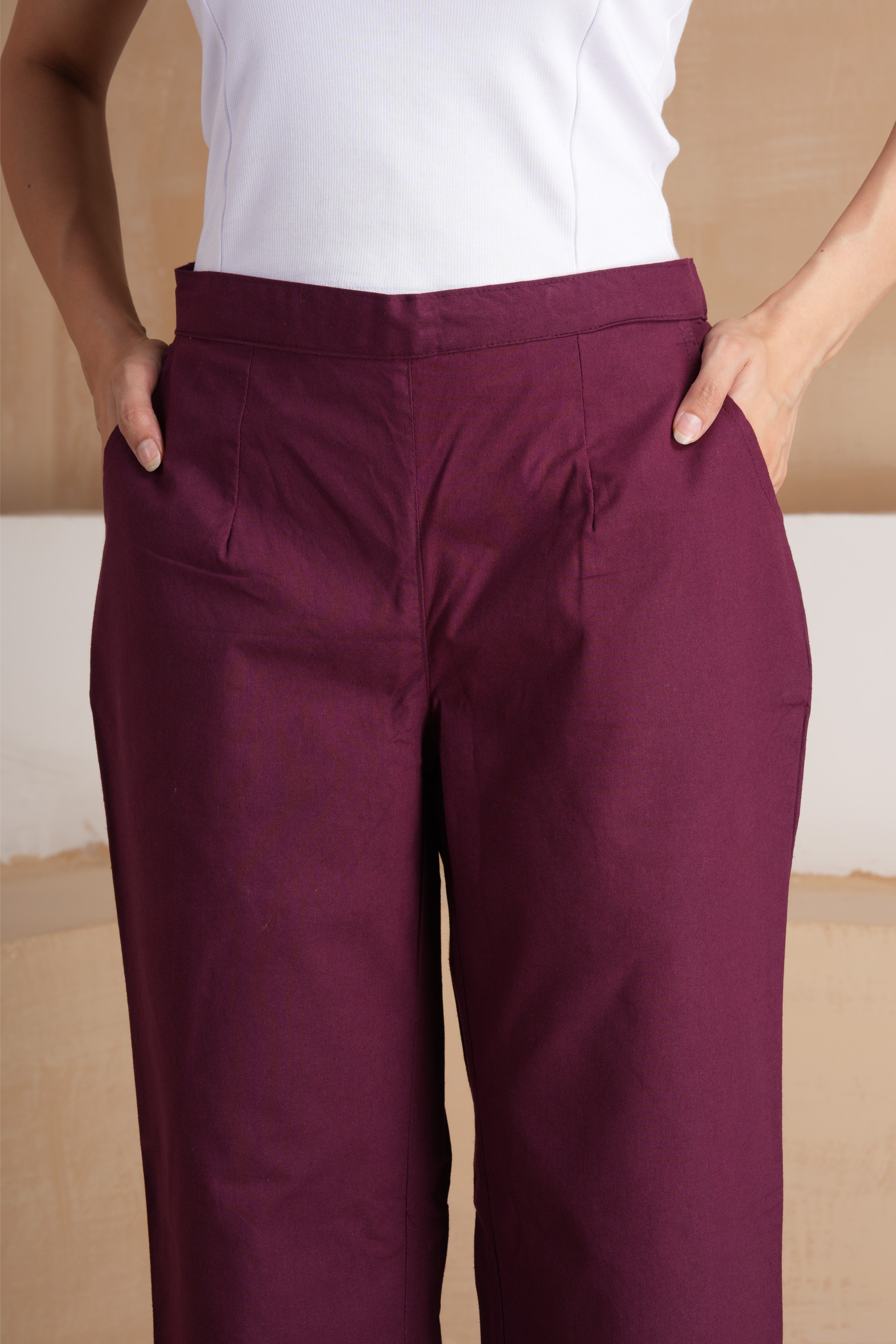 Wine Wide Leg Cotton Pants