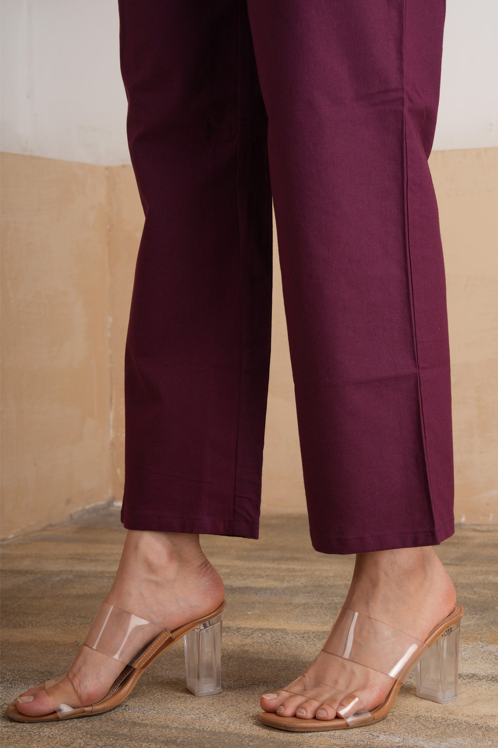 Wine Wide Leg Cotton Pants