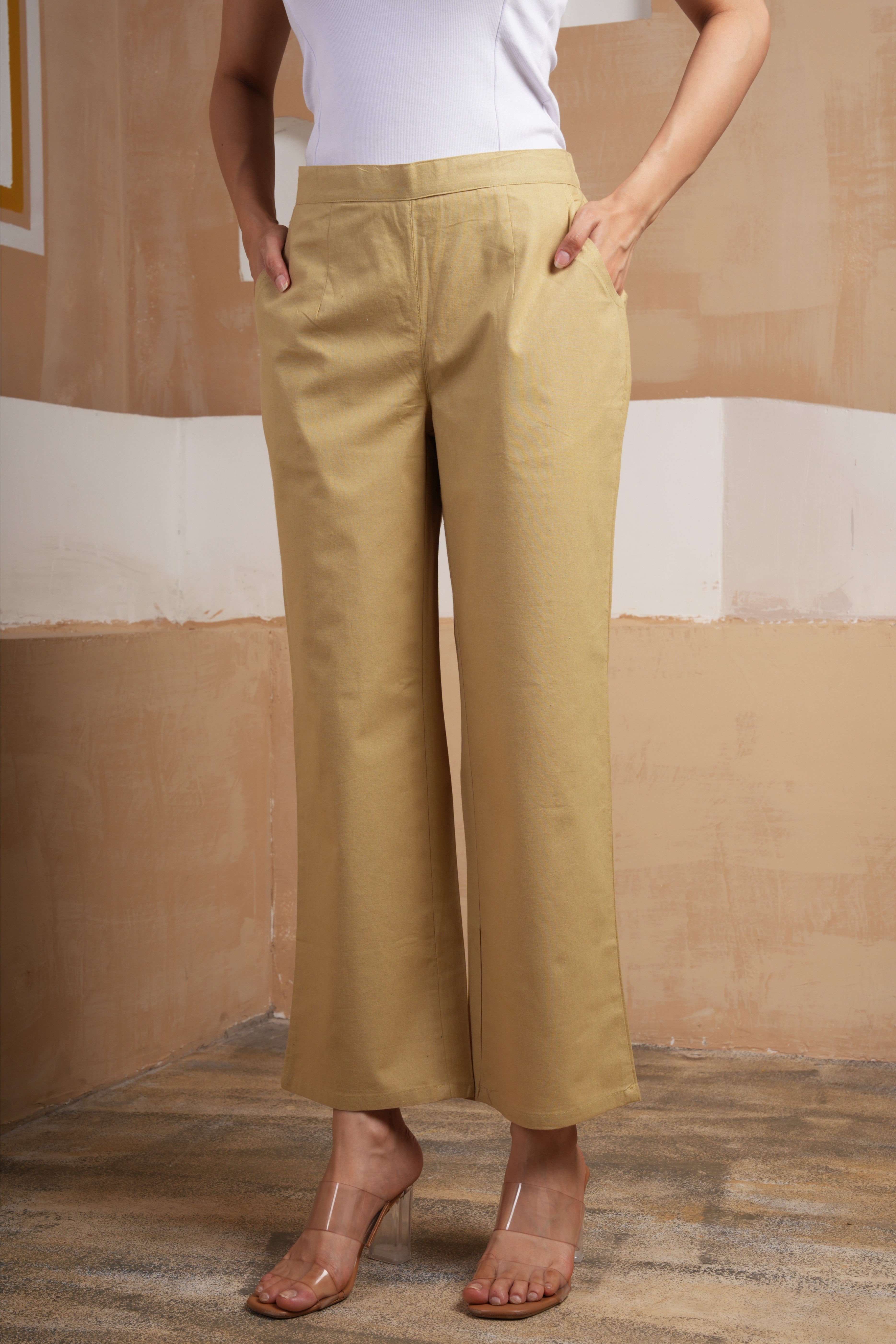 Camel Brown Wide Leg Cotton Pants