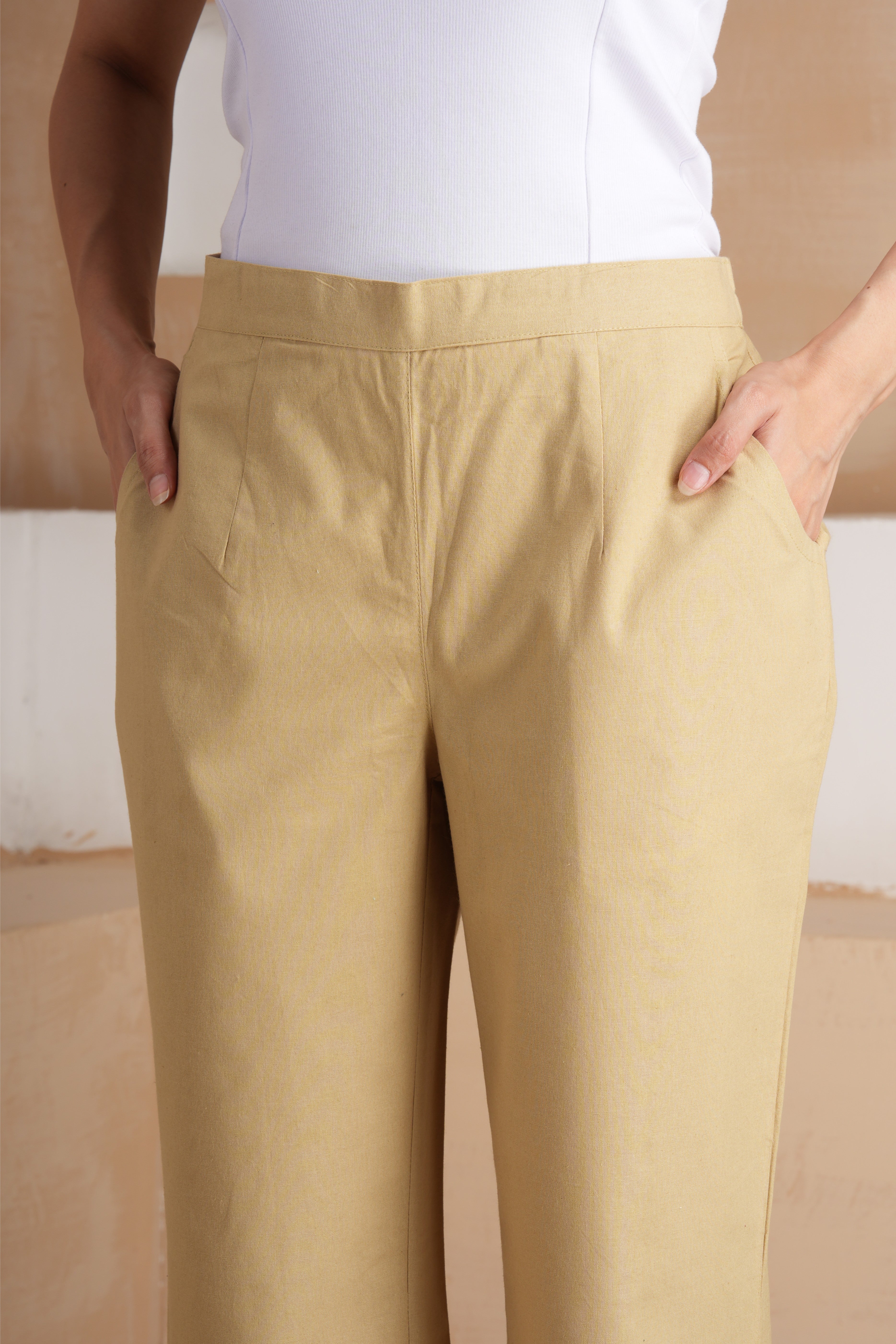 Camel Brown Wide Leg Cotton Pants