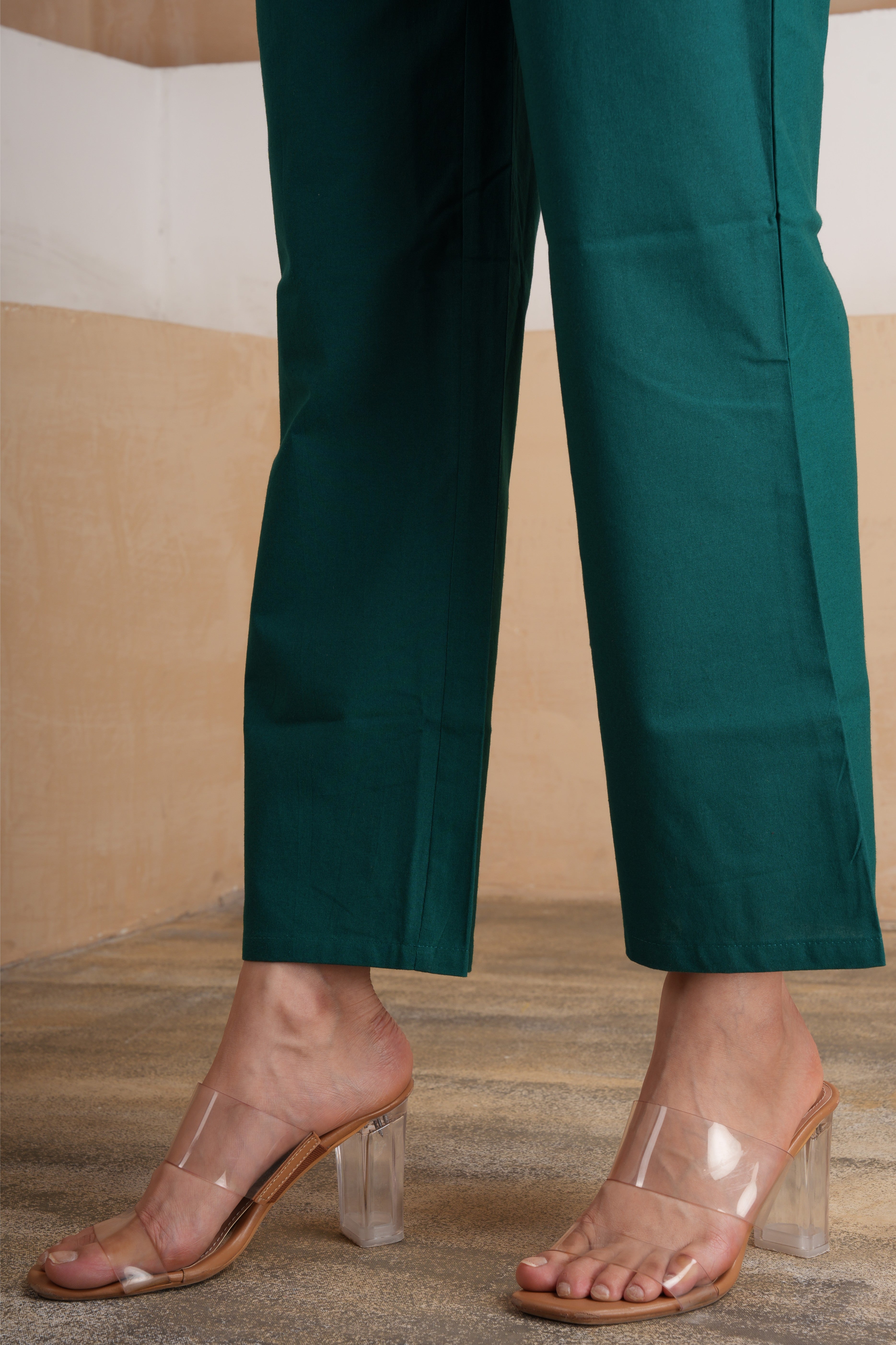 Bottle Green Wide Leg Cotton Pants