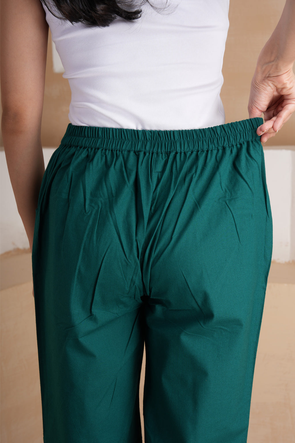 Bottle Green Wide Leg Cotton Pants