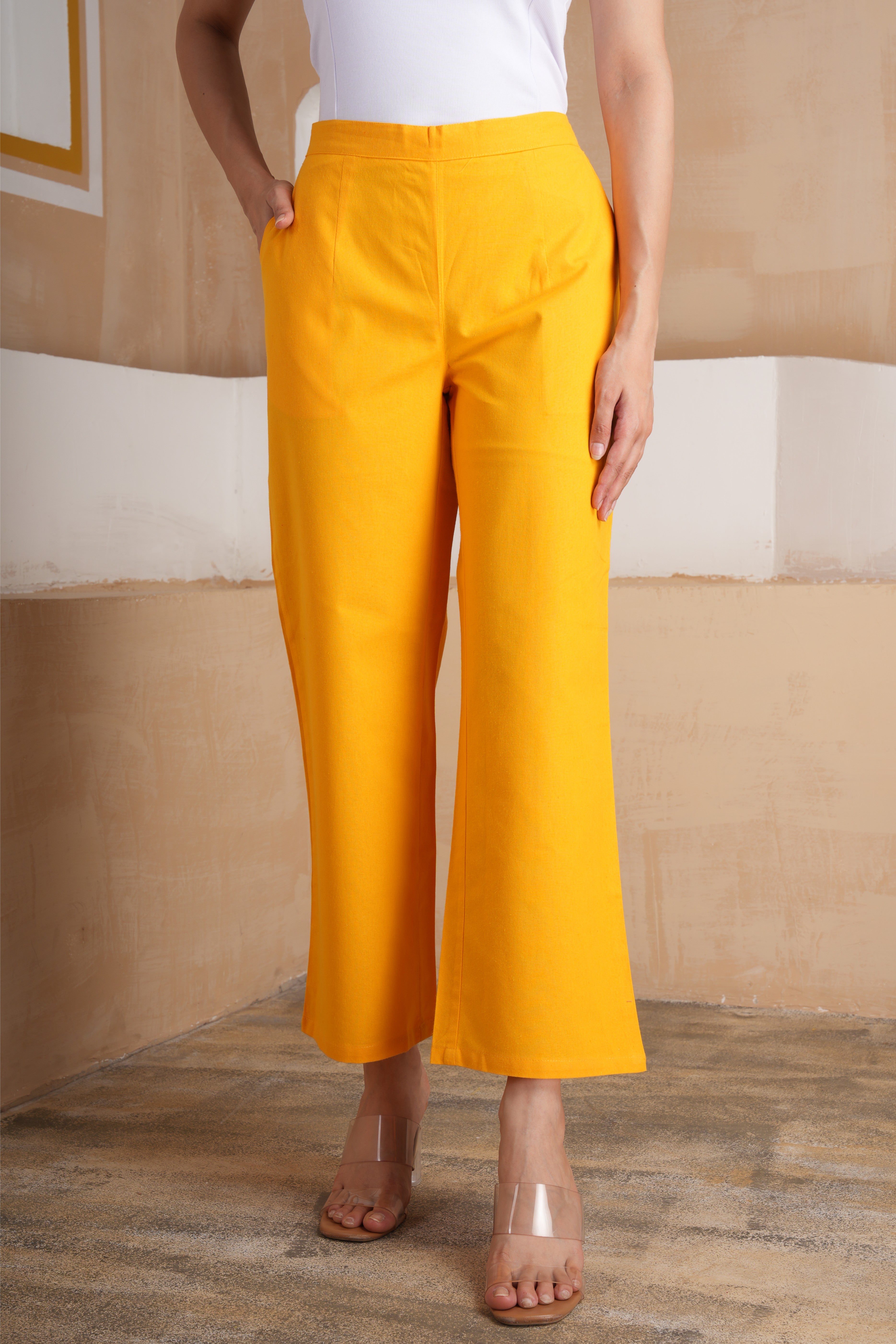 Mango Glow Wide Leg Cotton Pants