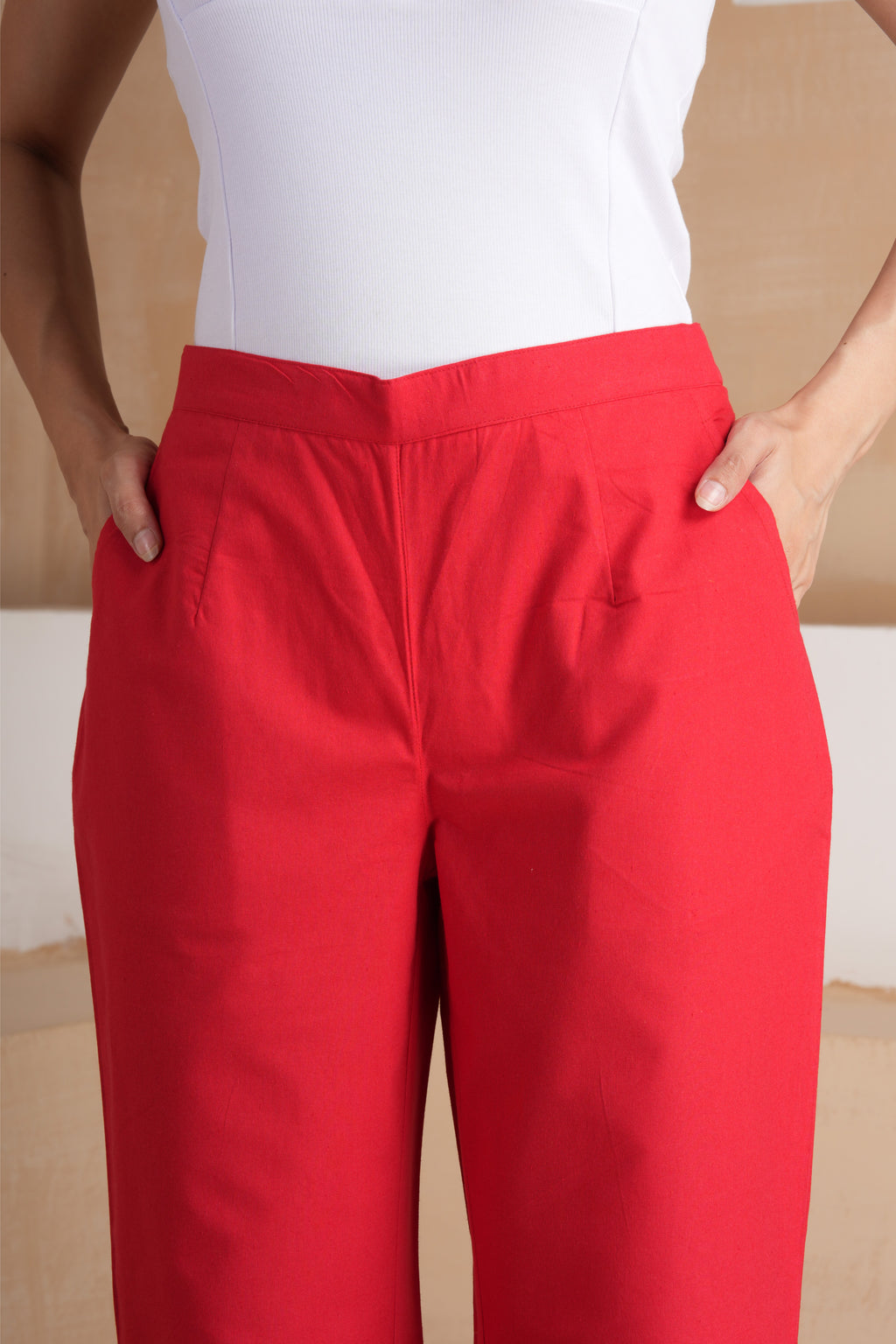 Red Wide Leg Cotton Pants