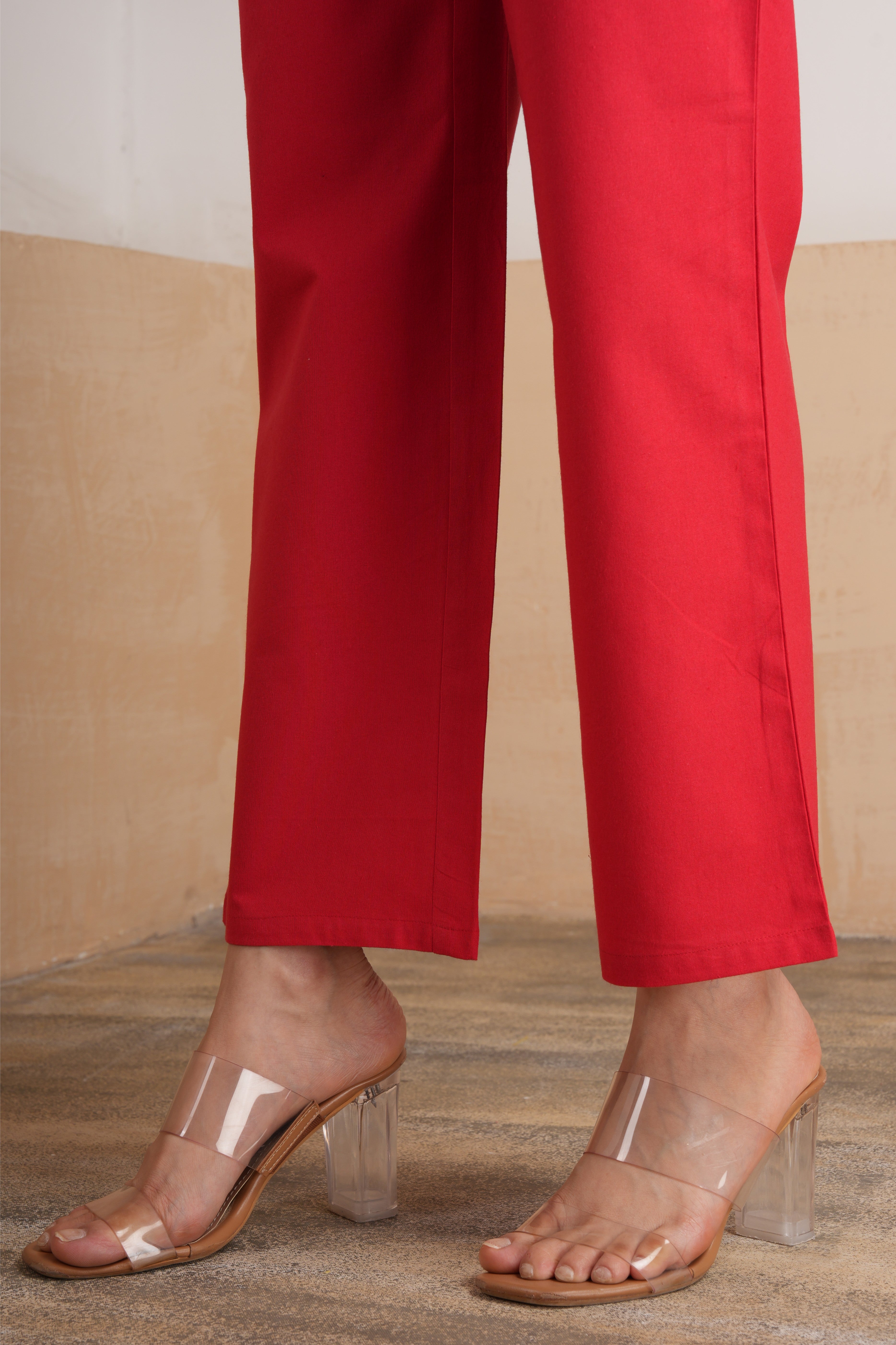 Red Wide Leg Cotton Pants