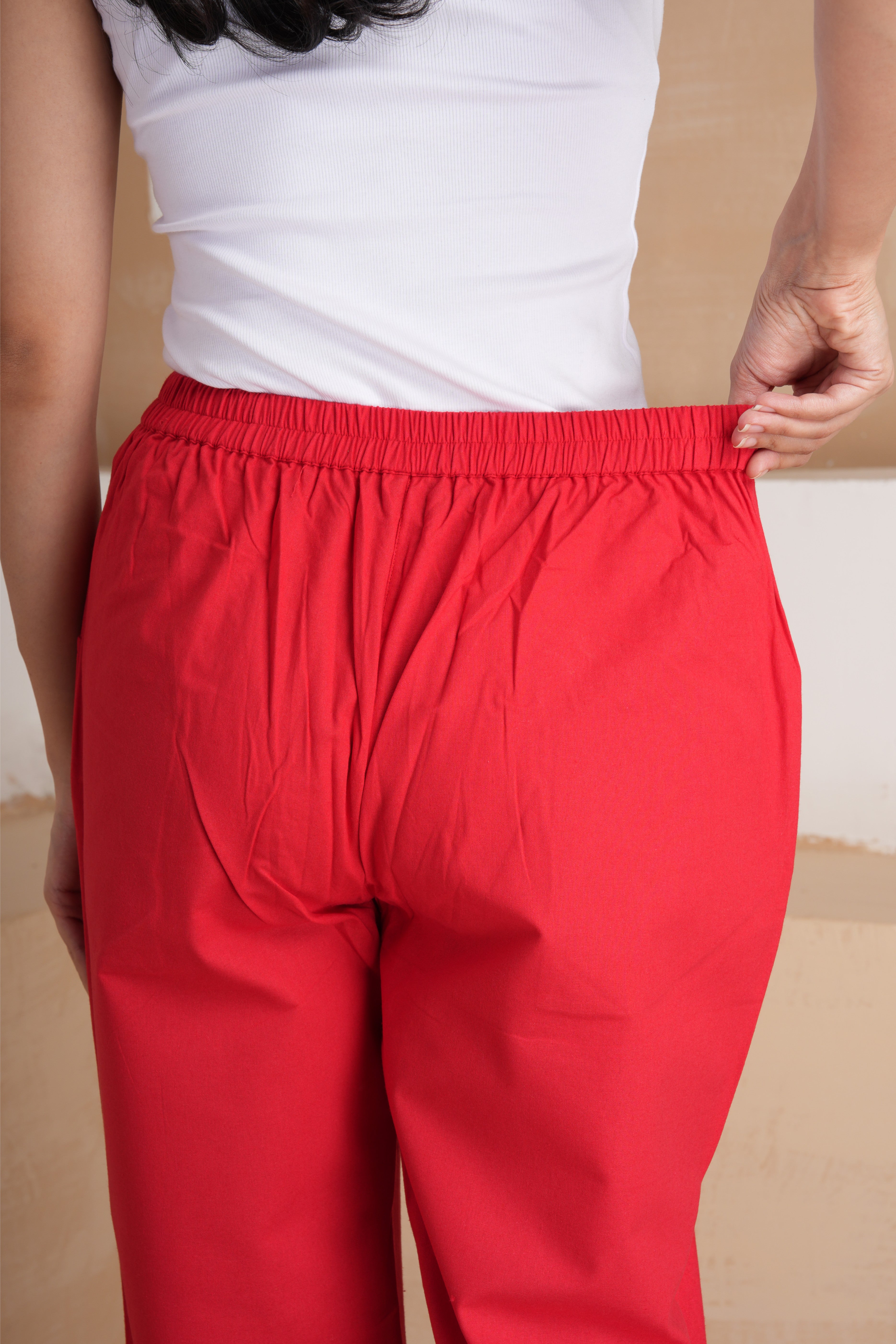 Red Wide Leg Cotton Pants
