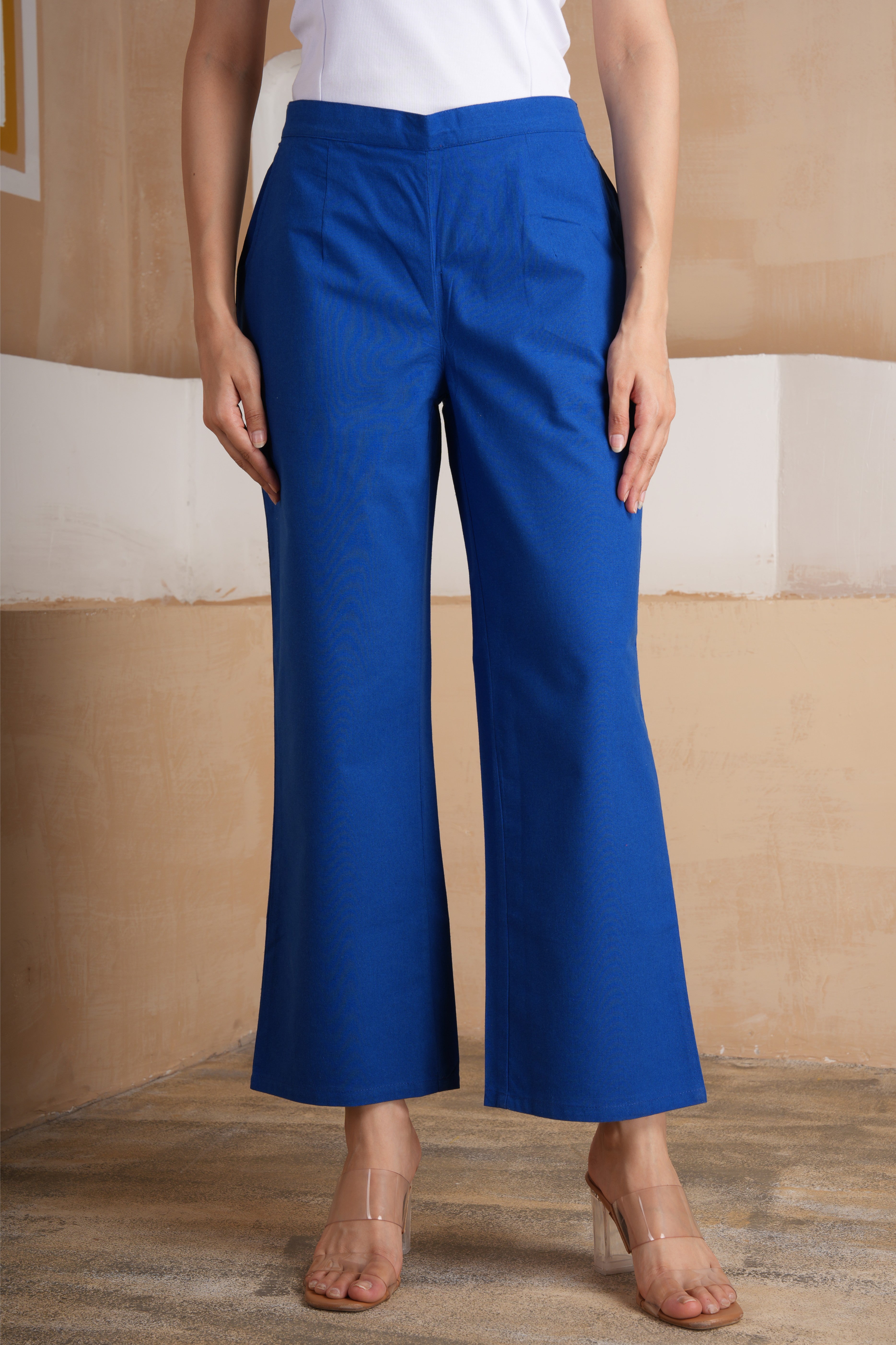 Royal Blue Wide Leg Cotton Pants