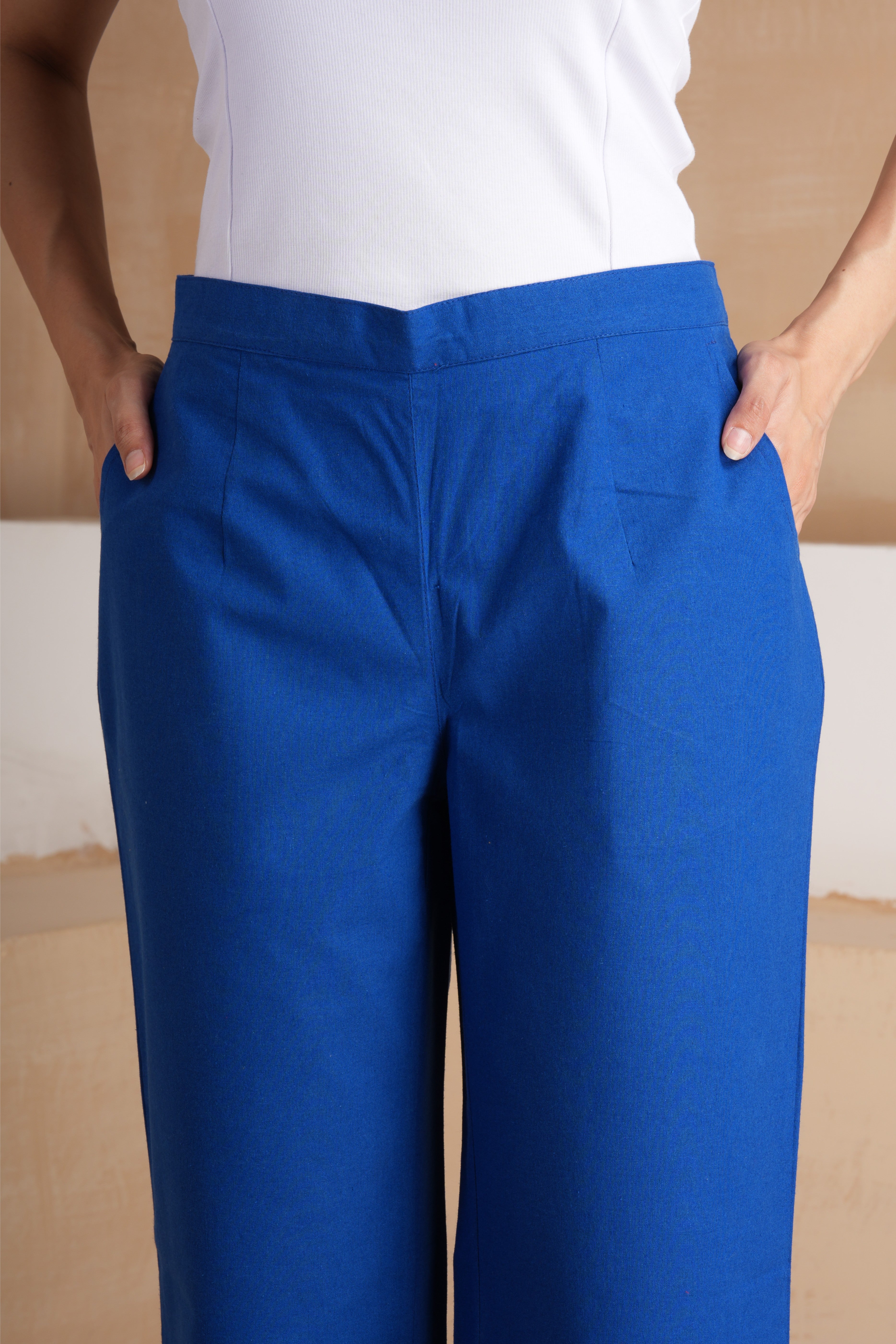 Royal Blue Wide Leg Cotton Pants