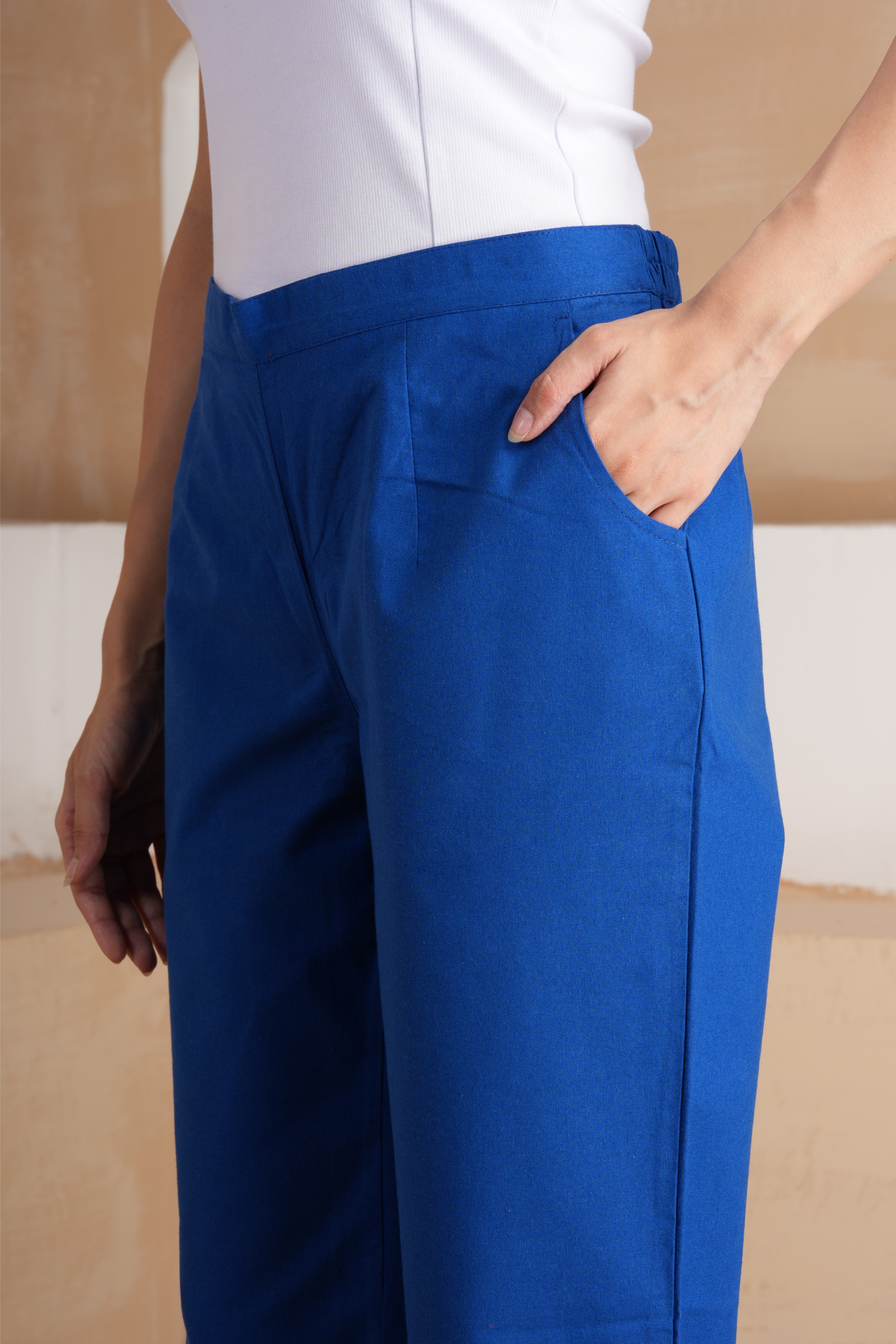 Royal Blue Wide Leg Cotton Pants