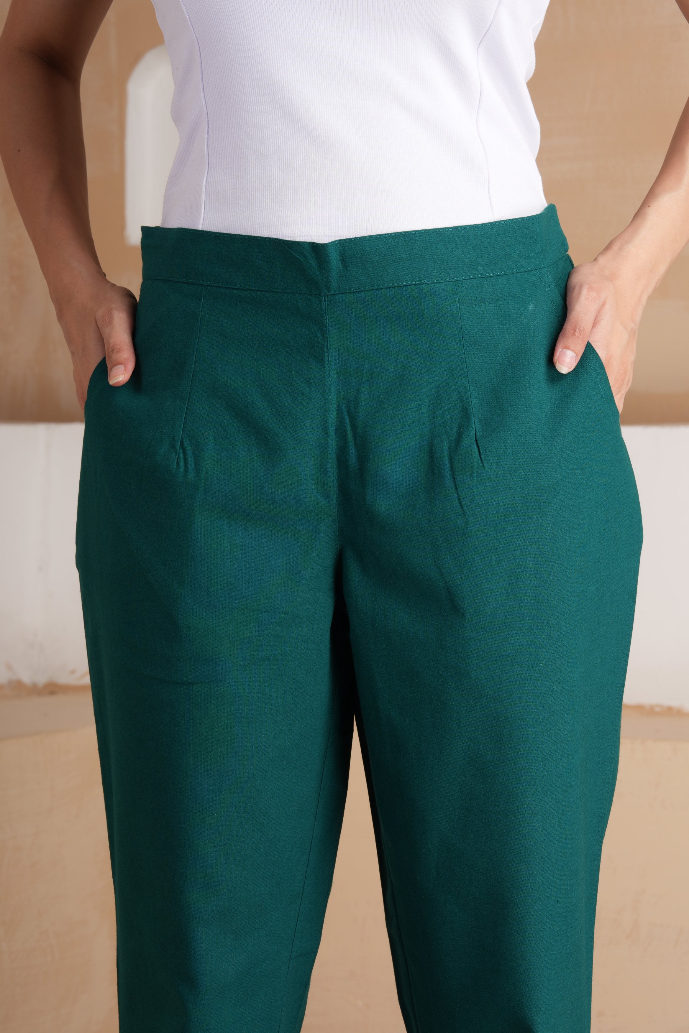 Bottle Green Cotton Pants