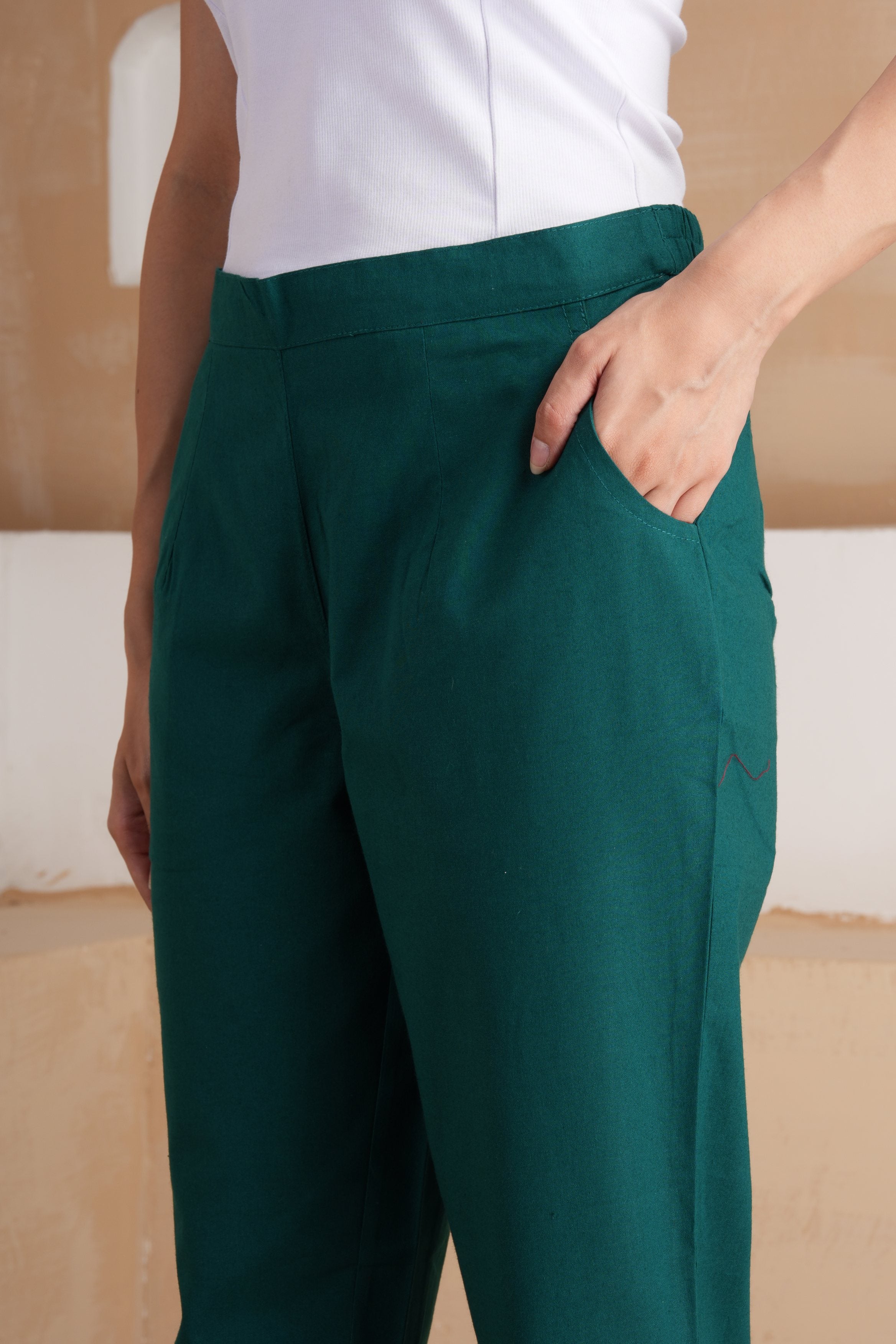 Bottle Green Cotton Pants