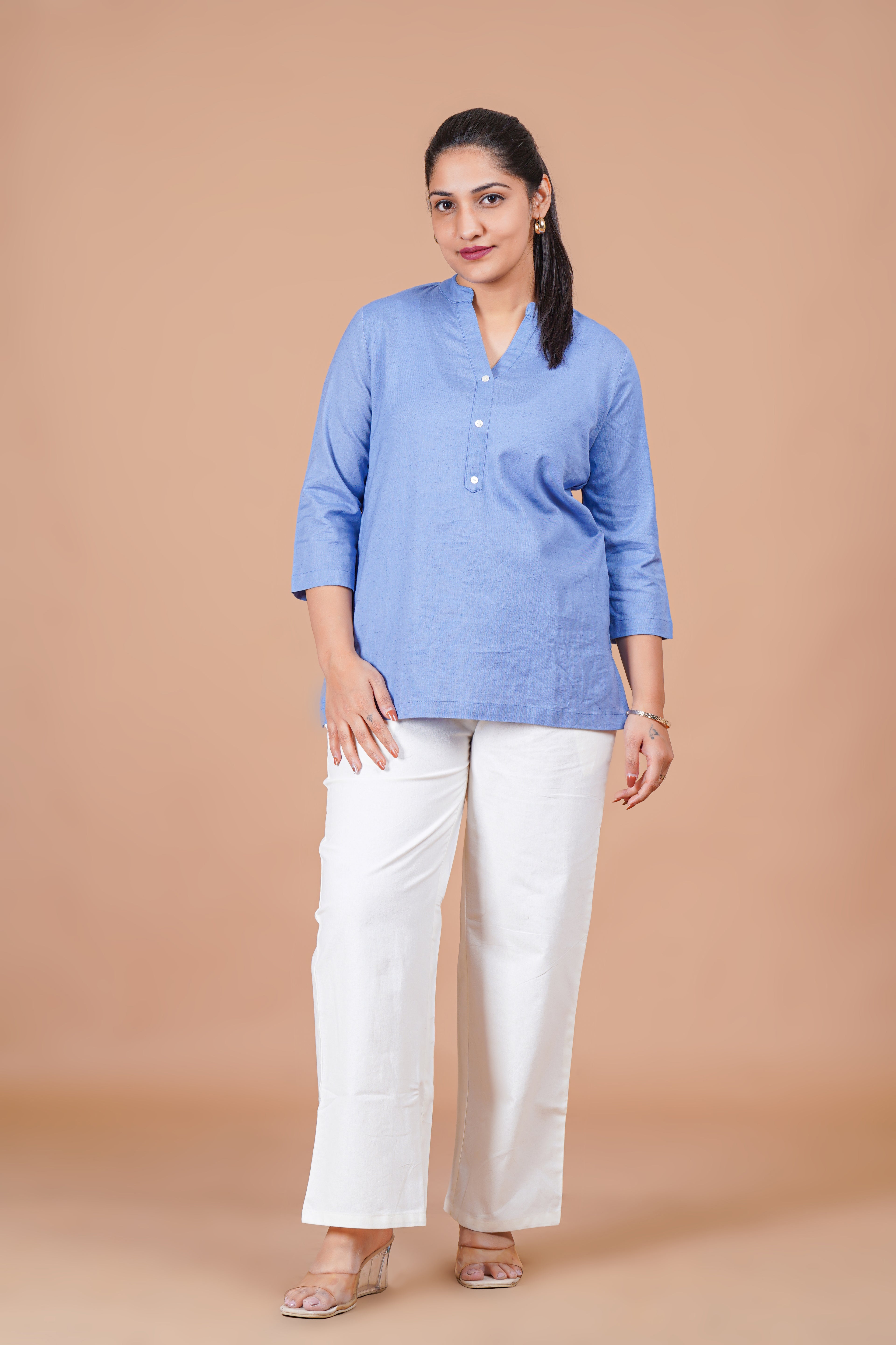 English Blue EasyFlow Linen Cotton Short Kurti